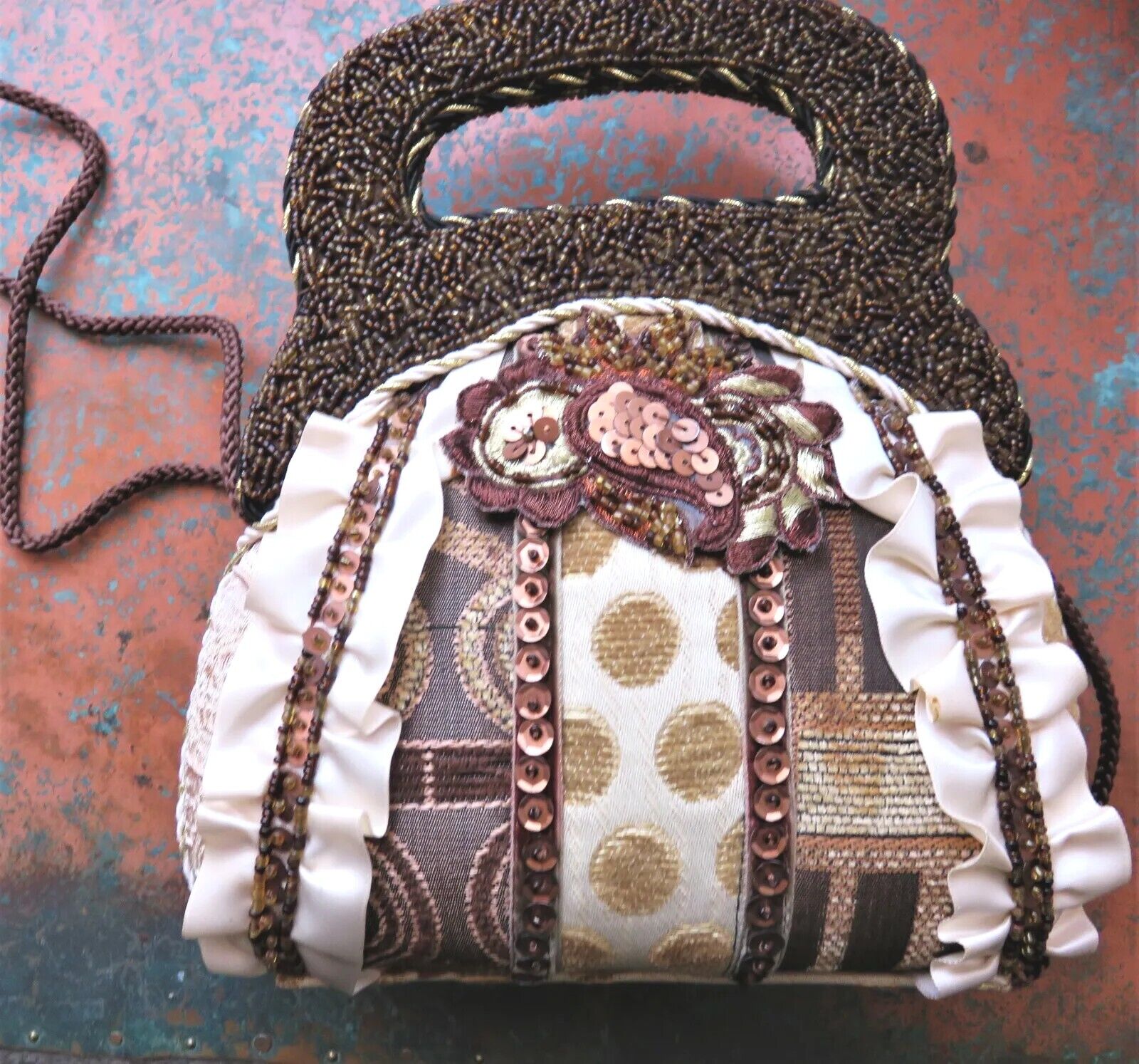 Victorian Steampunk Beaded Tapestry Handbag