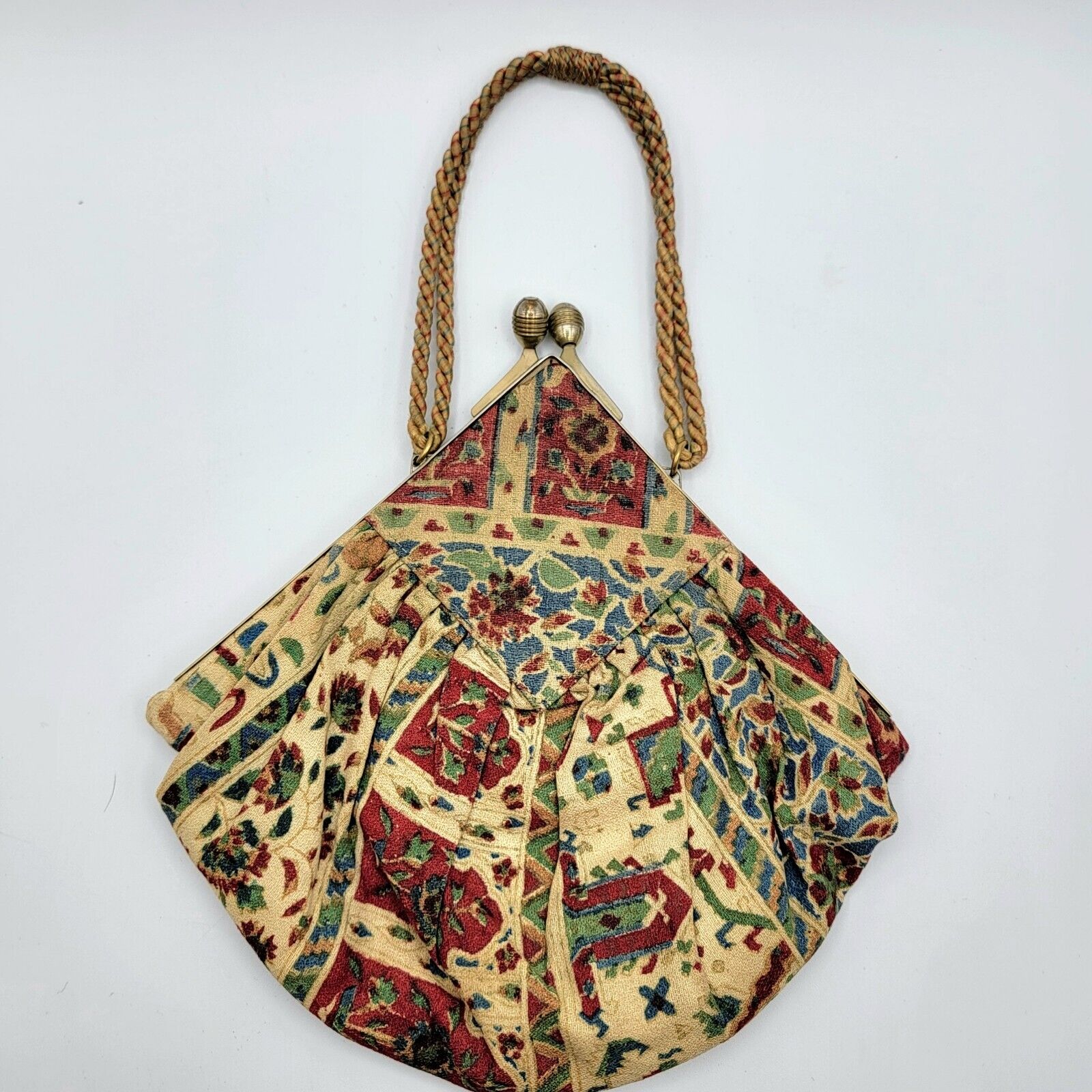 Unique Antique Tapestry Purse with Cord Handle