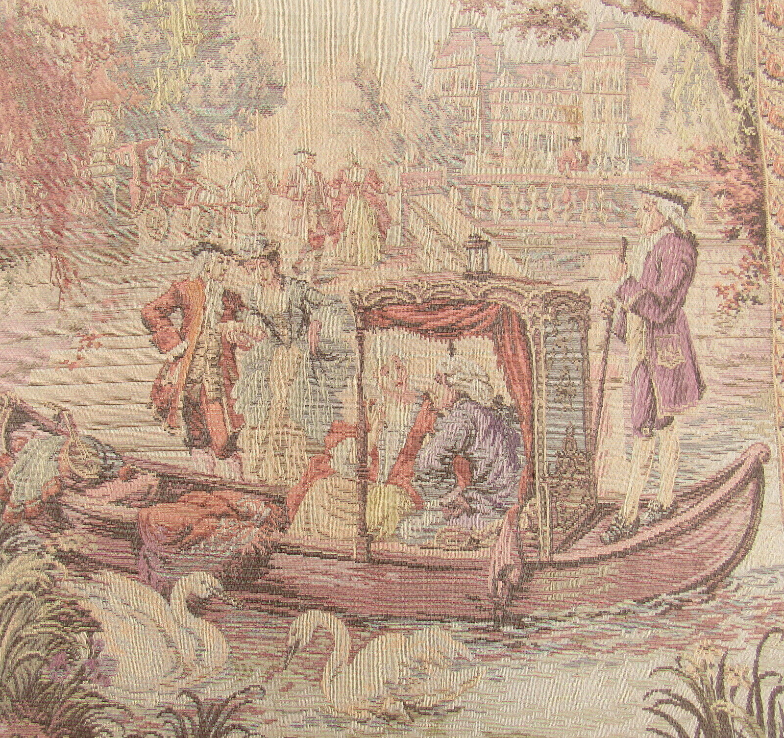 Vintage French Tapestry: 1700s-1800s Court Scene