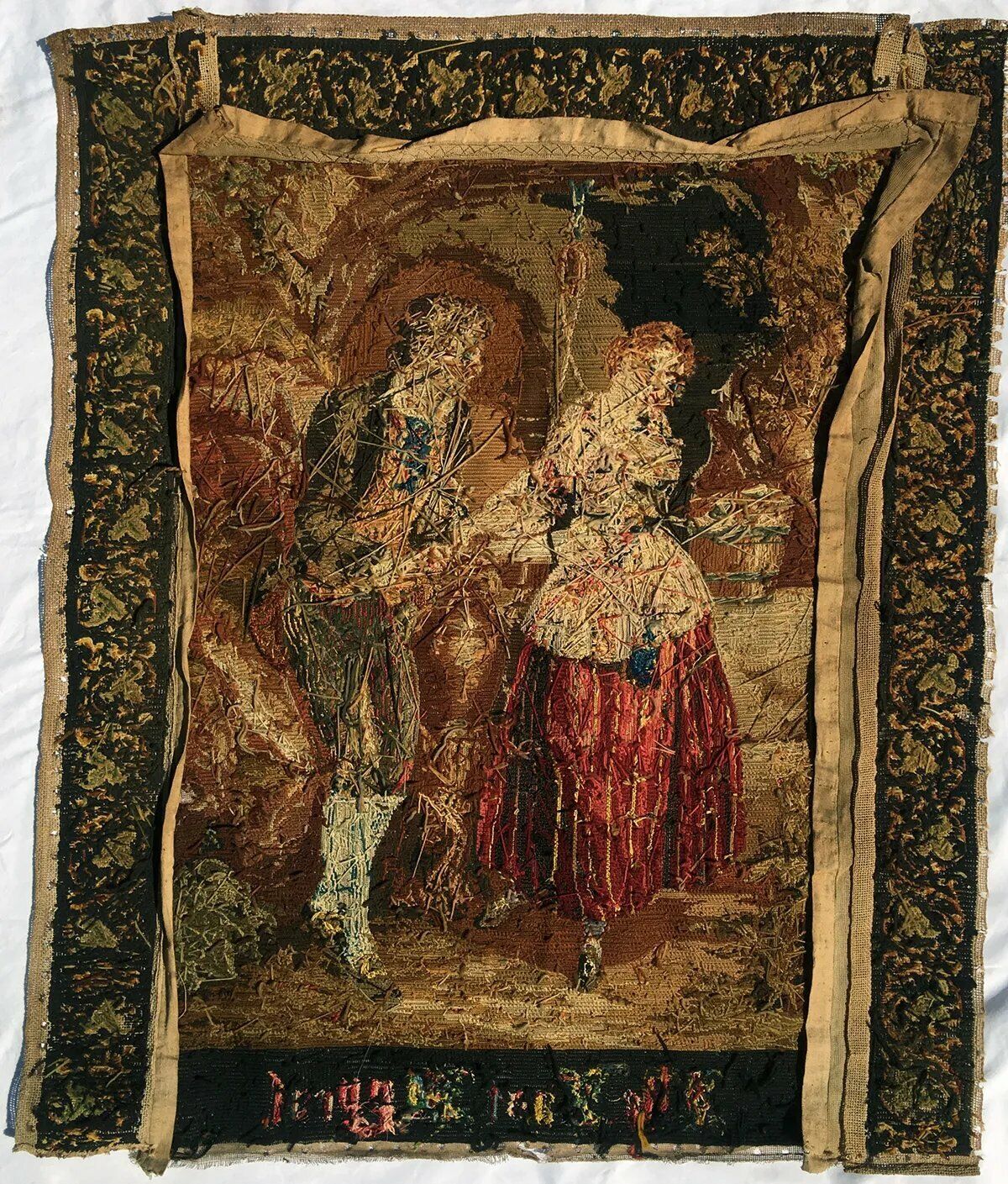 Large 36" x 30" Early 1800s Needlepoint Tapestry