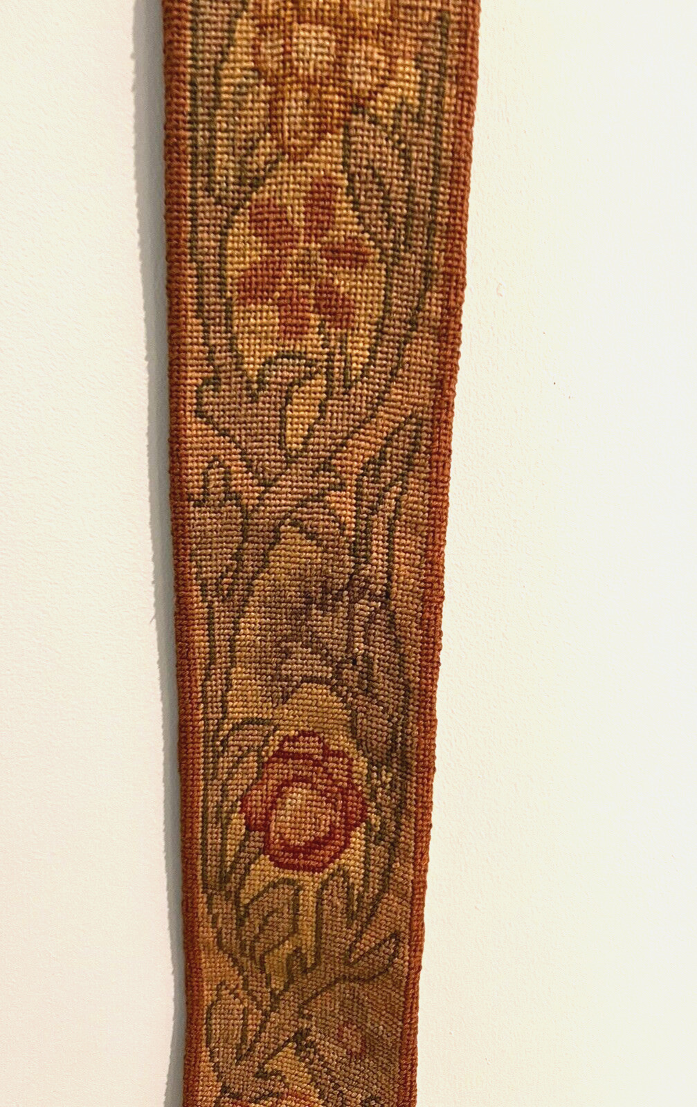 1800s Needlepoint Tapestry Bell Pull, Morris Style