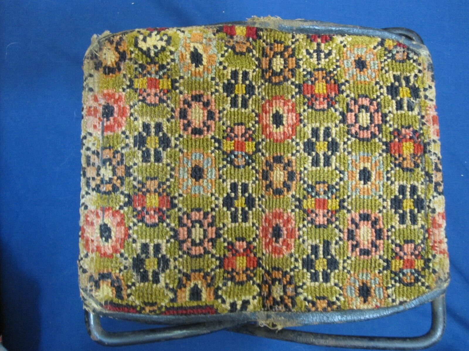 1800s Antique Tapestry Carpet Bag Foot Rest