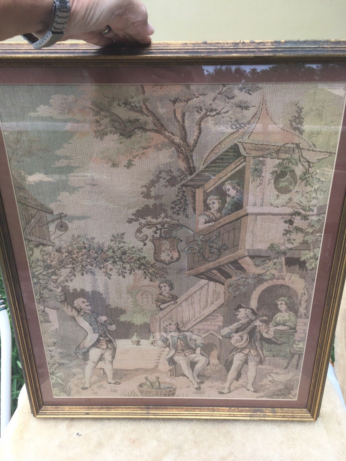 Antique 1800s French Framed Tapestry Artwork