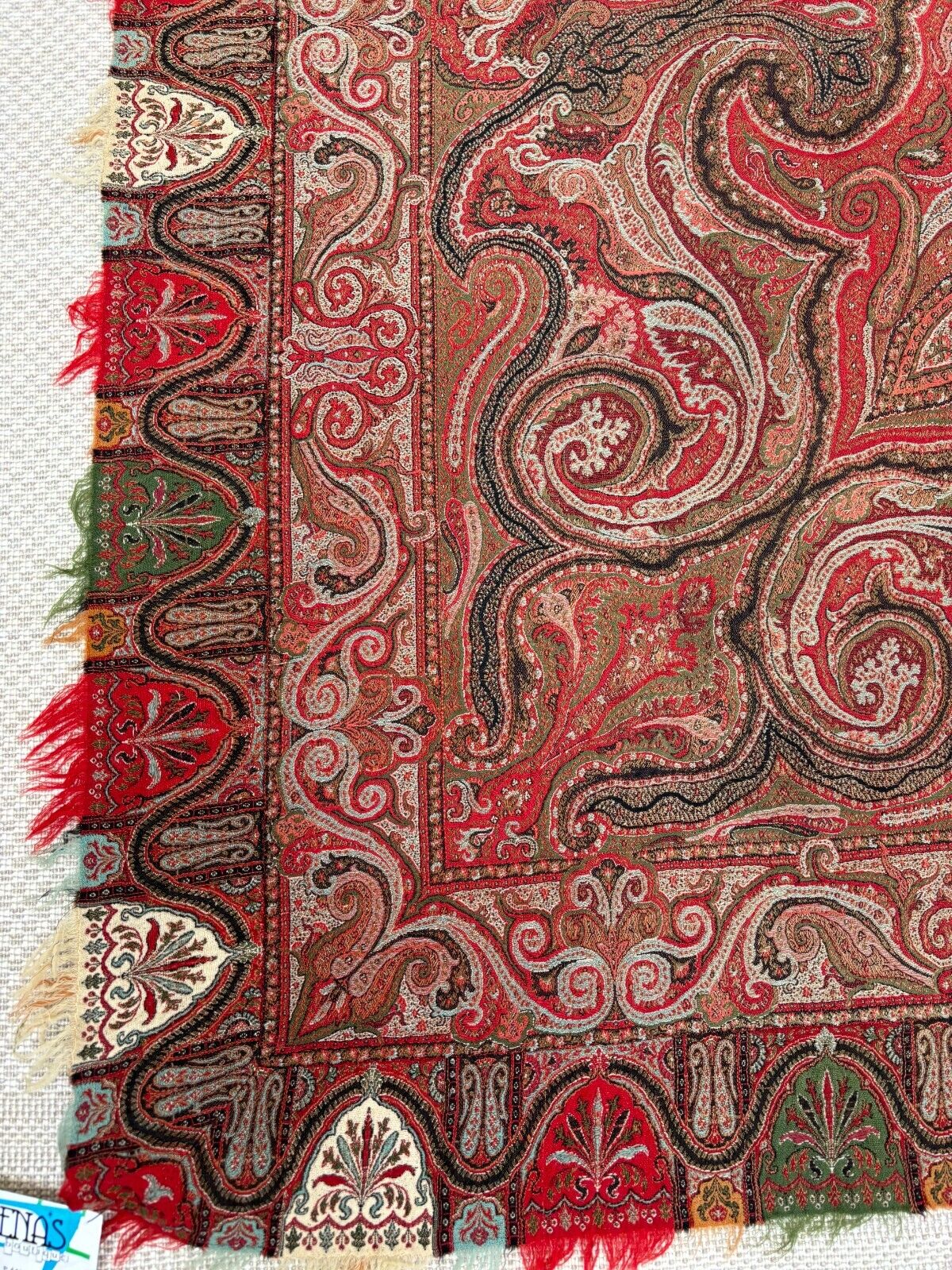 Antique 1800s Colorful Wool Paisley Tapestry Blanket