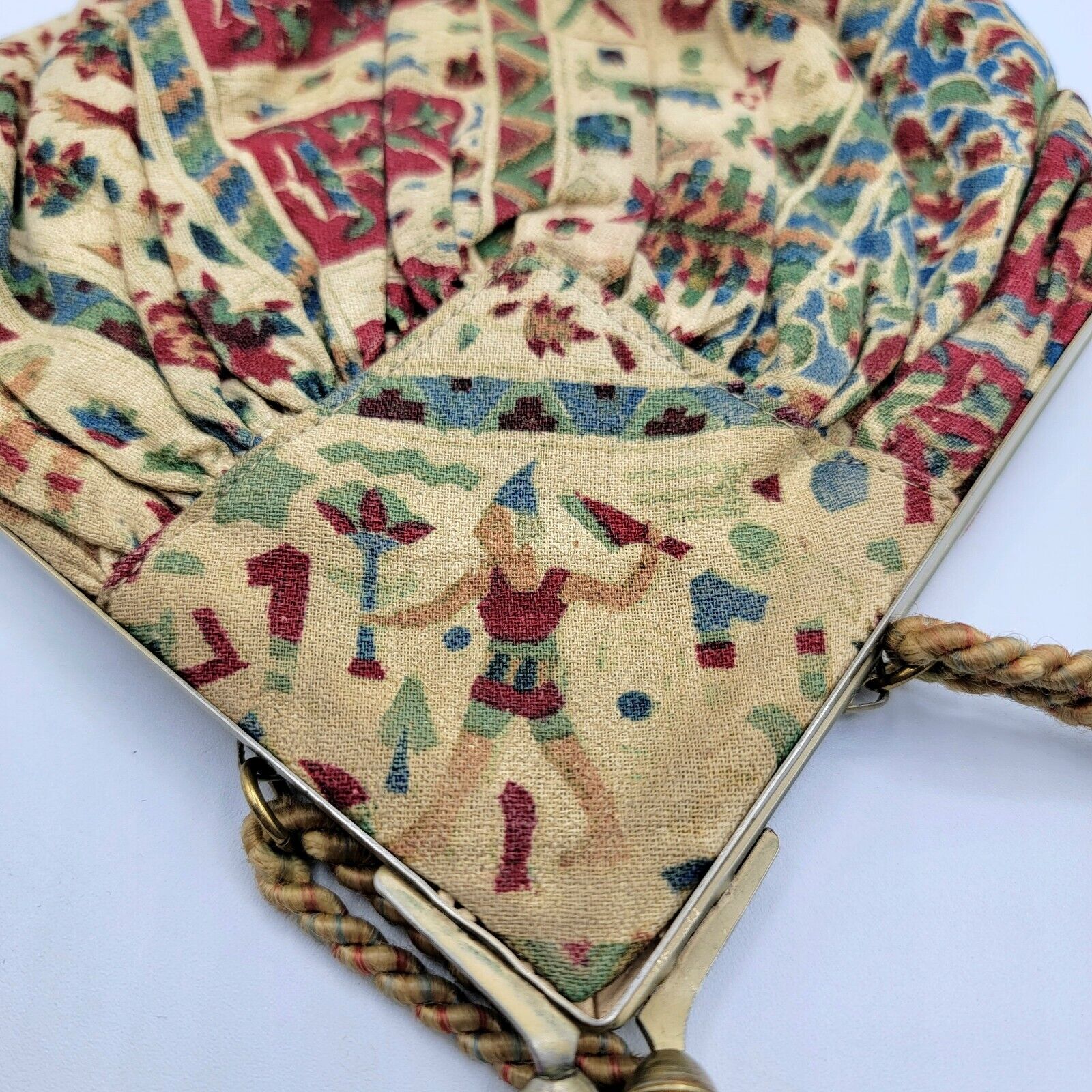 Unique Antique Tapestry Purse with Cord Handle