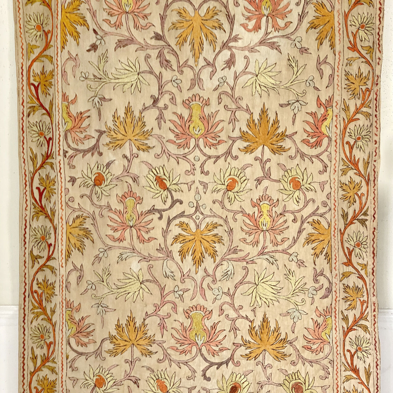 Huge 12.9ft Antique Indian Embroidered Tapestry