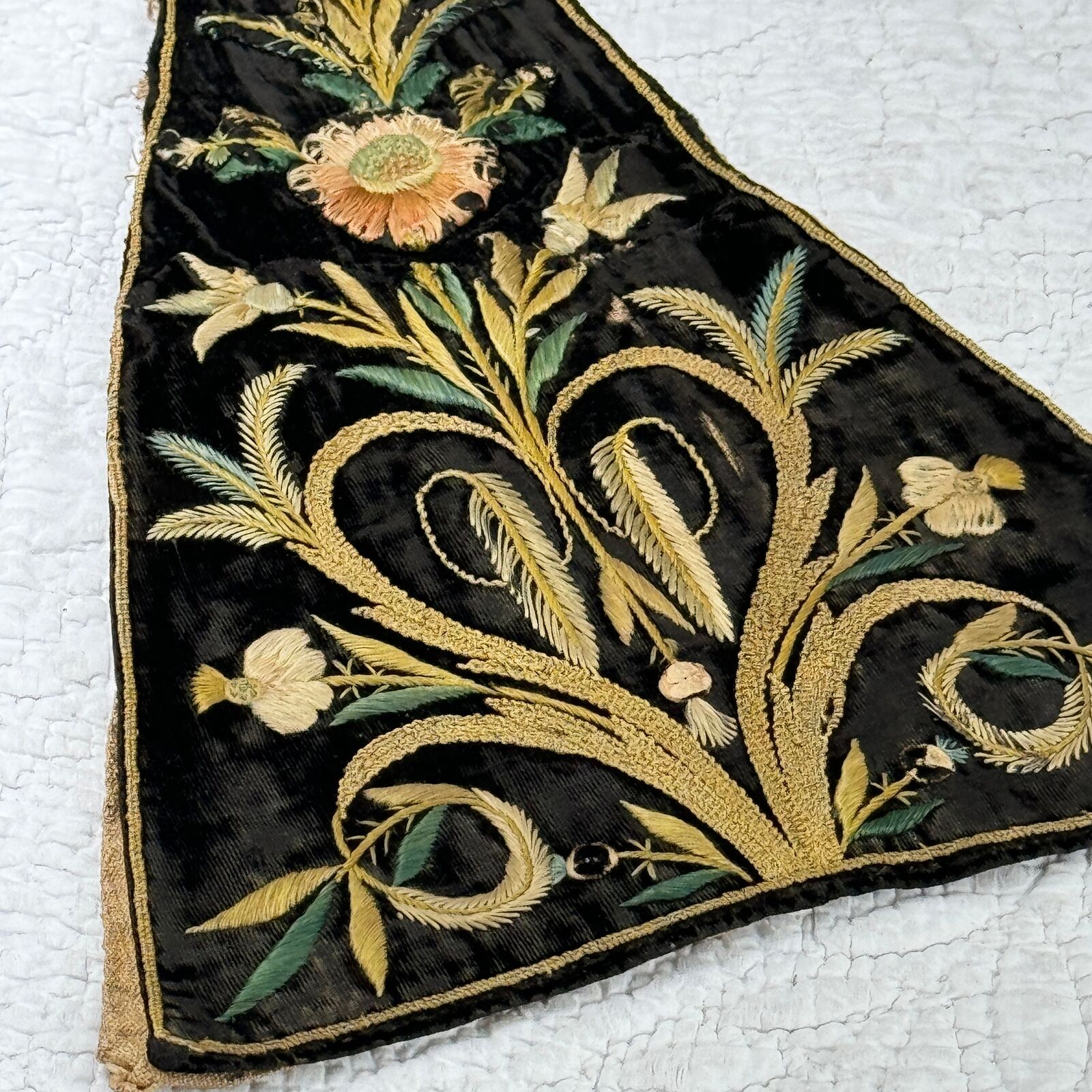 18th Century French Black Velvet Stomacher Embroidery