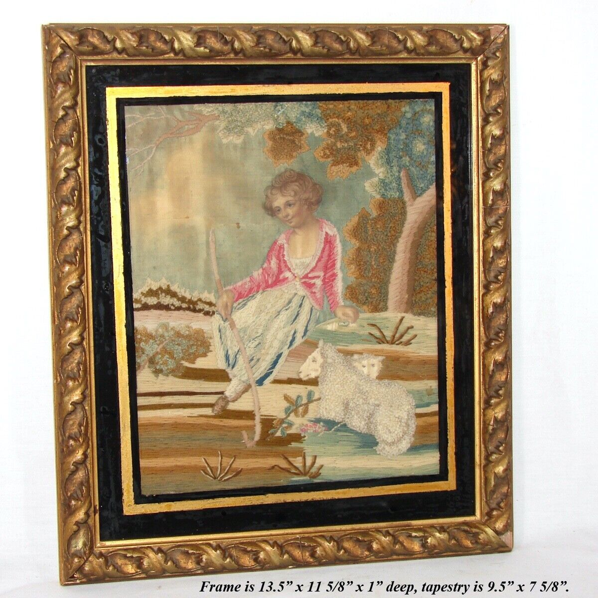 English Silk Work Tapestry in Gilt Frame