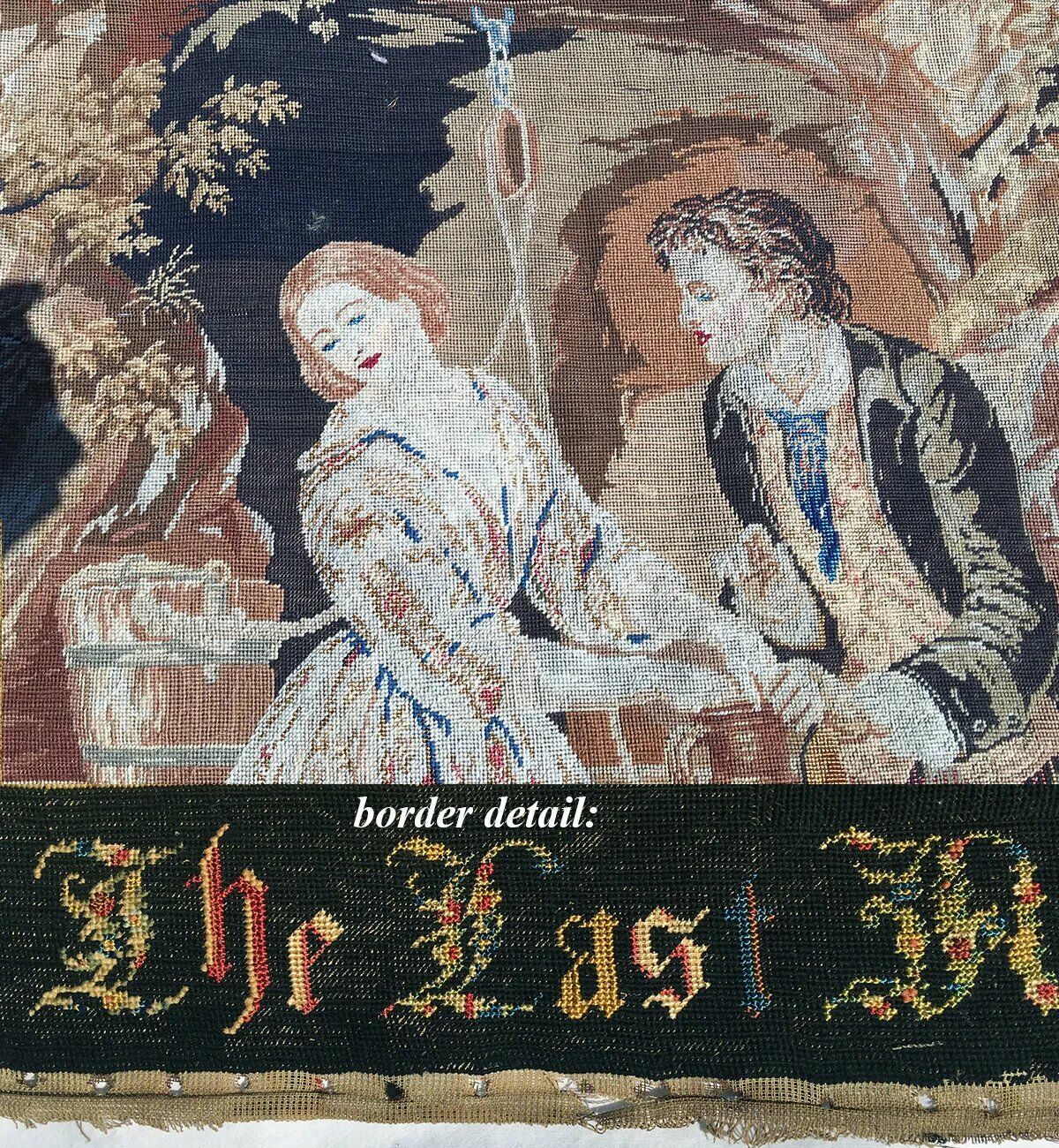 Large 36" x 30" Early 1800s Needlepoint Tapestry