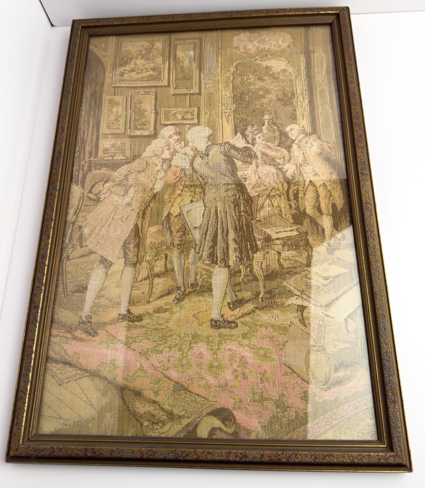 Elegant Antique Tapestry in Ornate Wood Frame