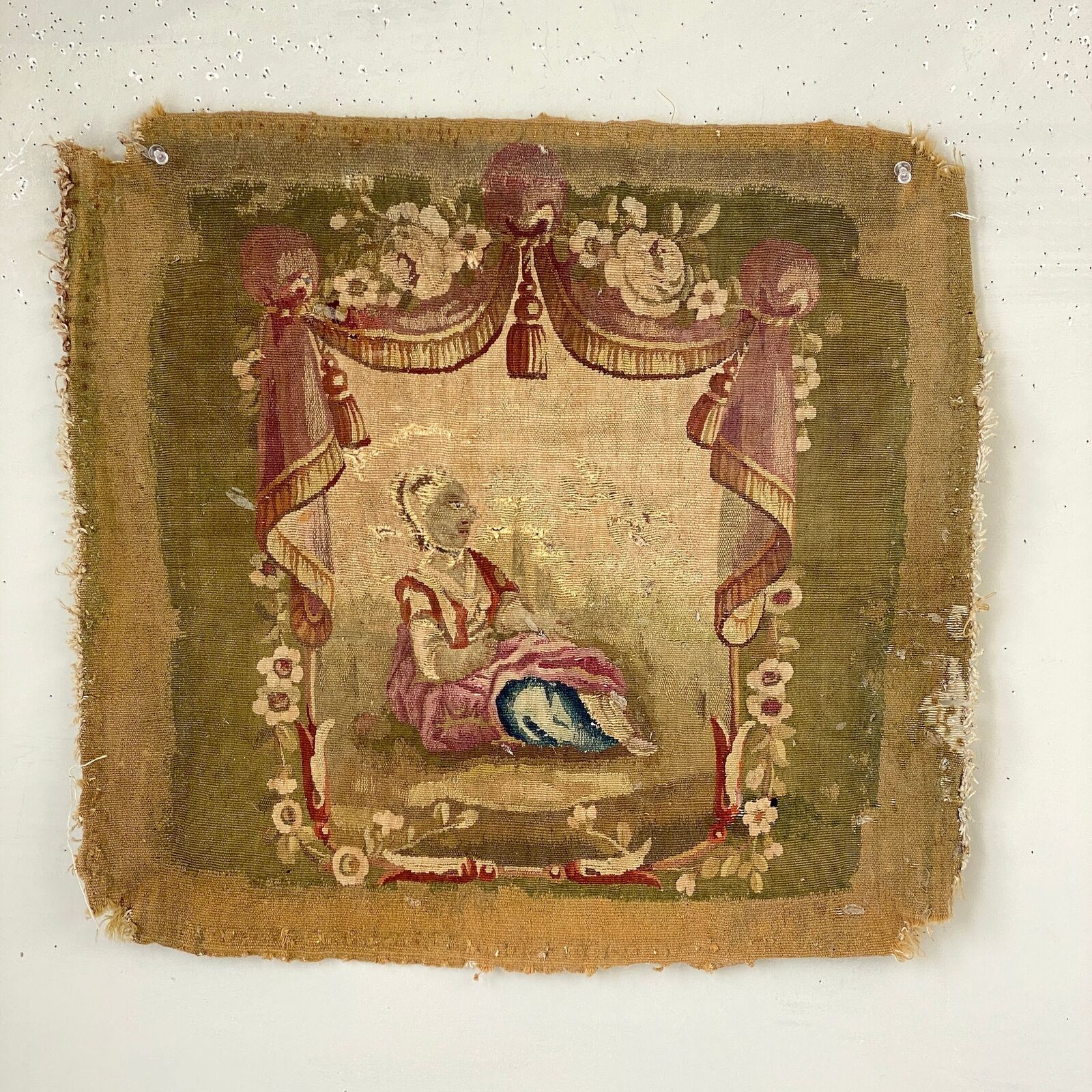 1700s Antique Aubusson Chair Back Cover Framing