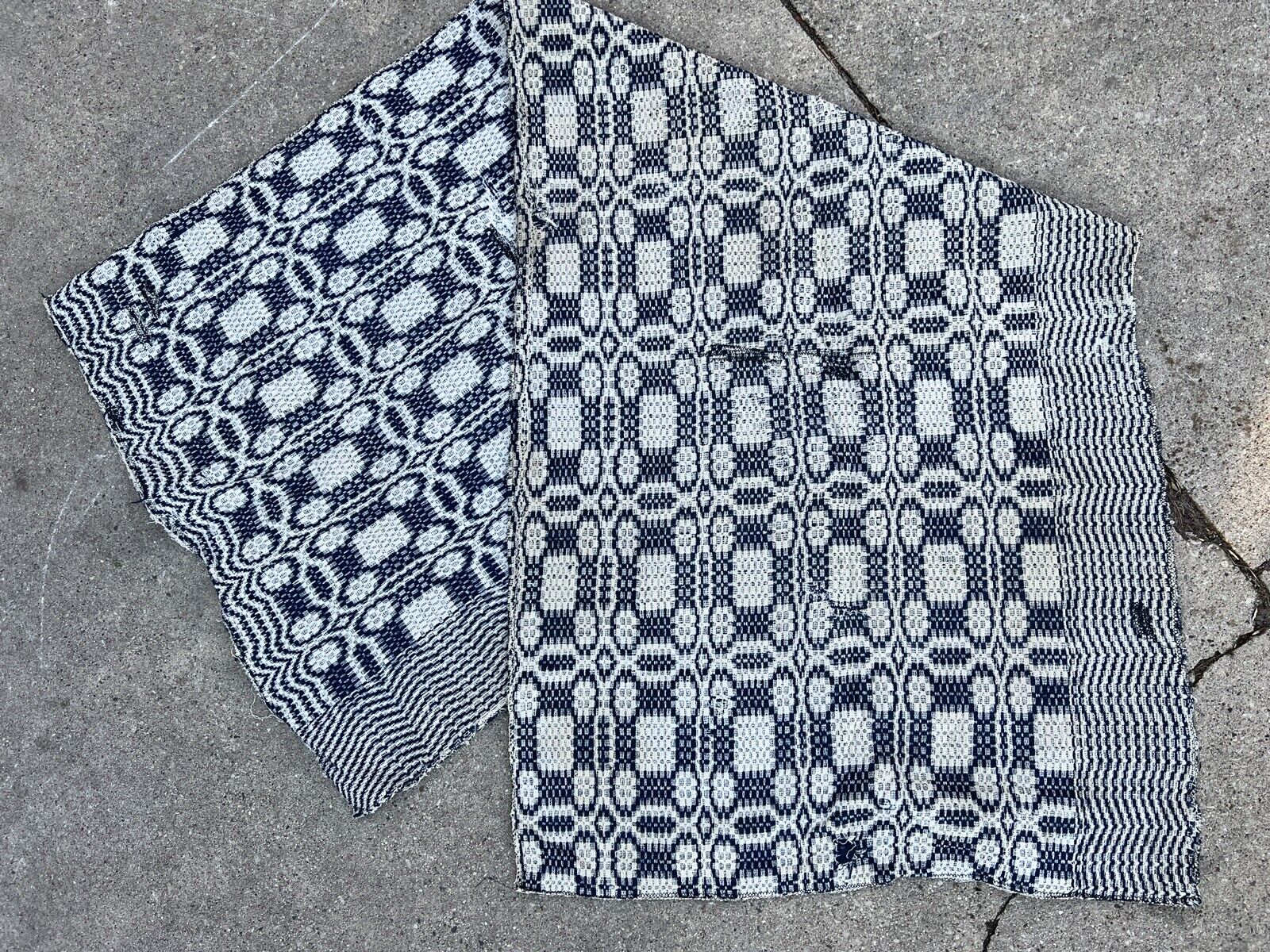Mid 1800s Blue and White Woven Tapestry