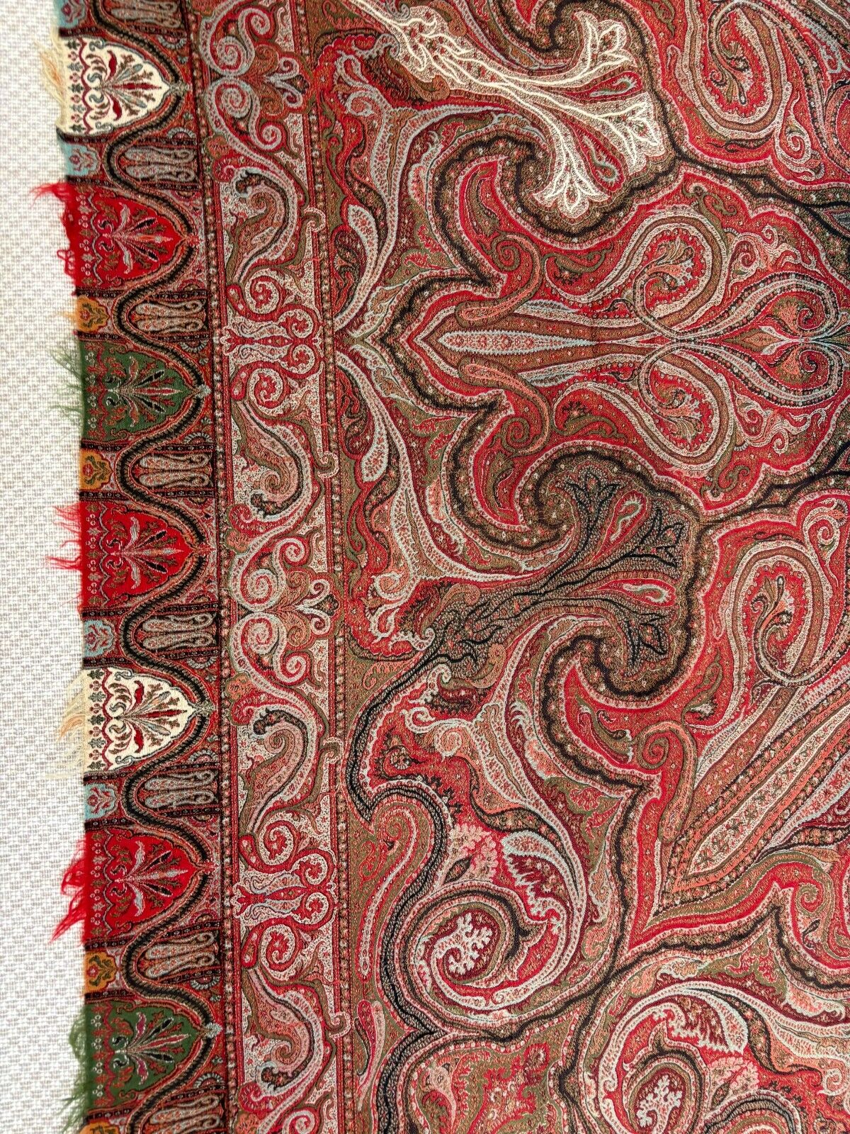 Antique 1800s Colorful Wool Paisley Tapestry Blanket