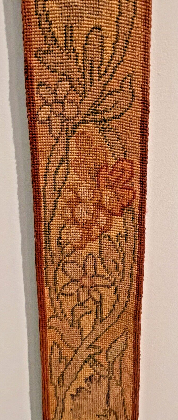 1800s Needlepoint Tapestry Bell Pull, Morris Style