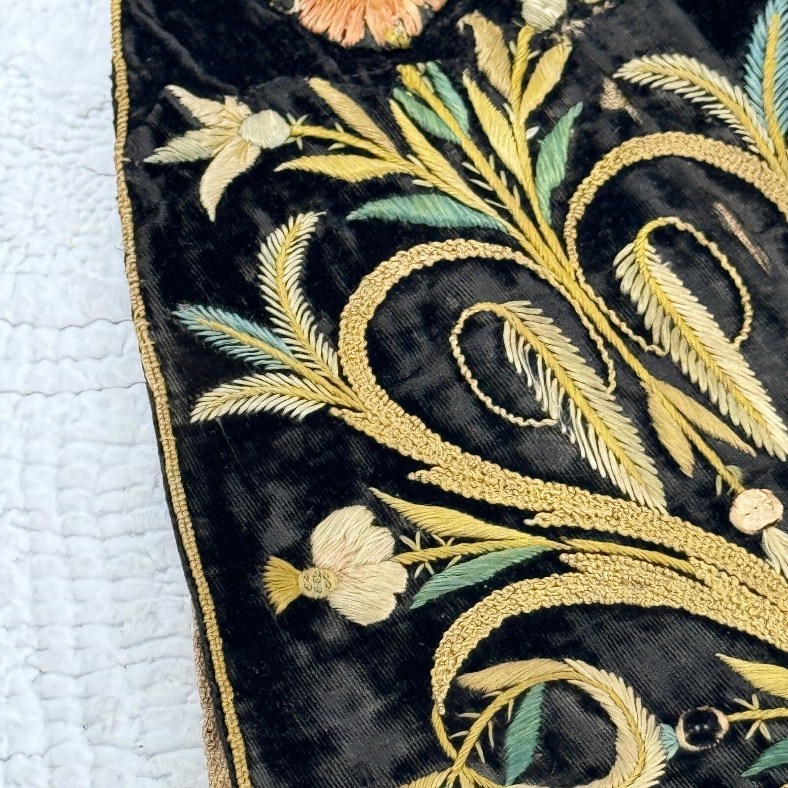 18th Century French Black Velvet Stomacher Embroidery