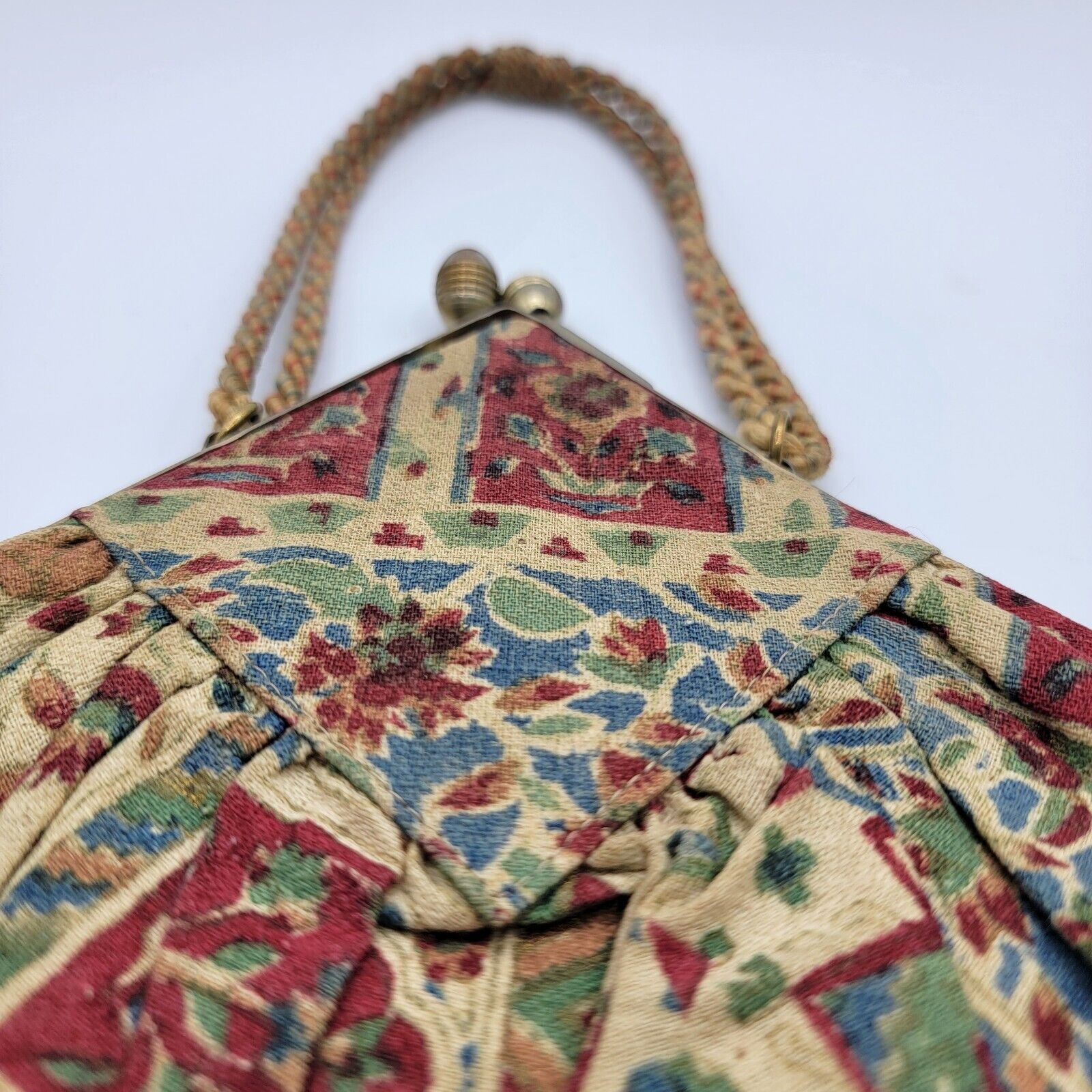 Unique Antique Tapestry Purse with Cord Handle