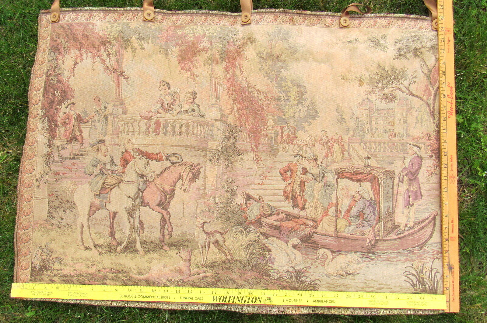 Vintage French Tapestry: 1700s-1800s Court Scene