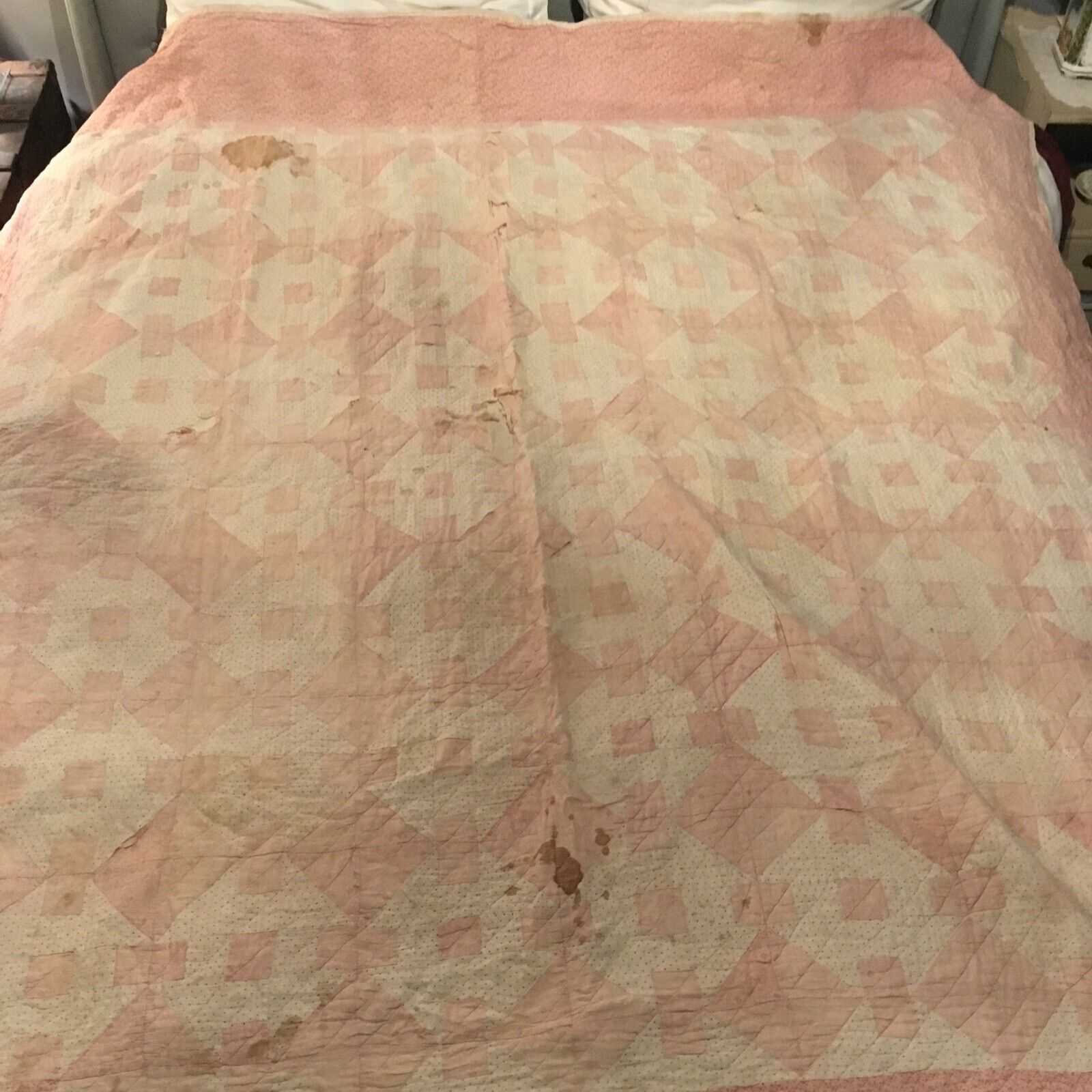 Handmade Pink Geometric Iowa Quilt with Wide Border