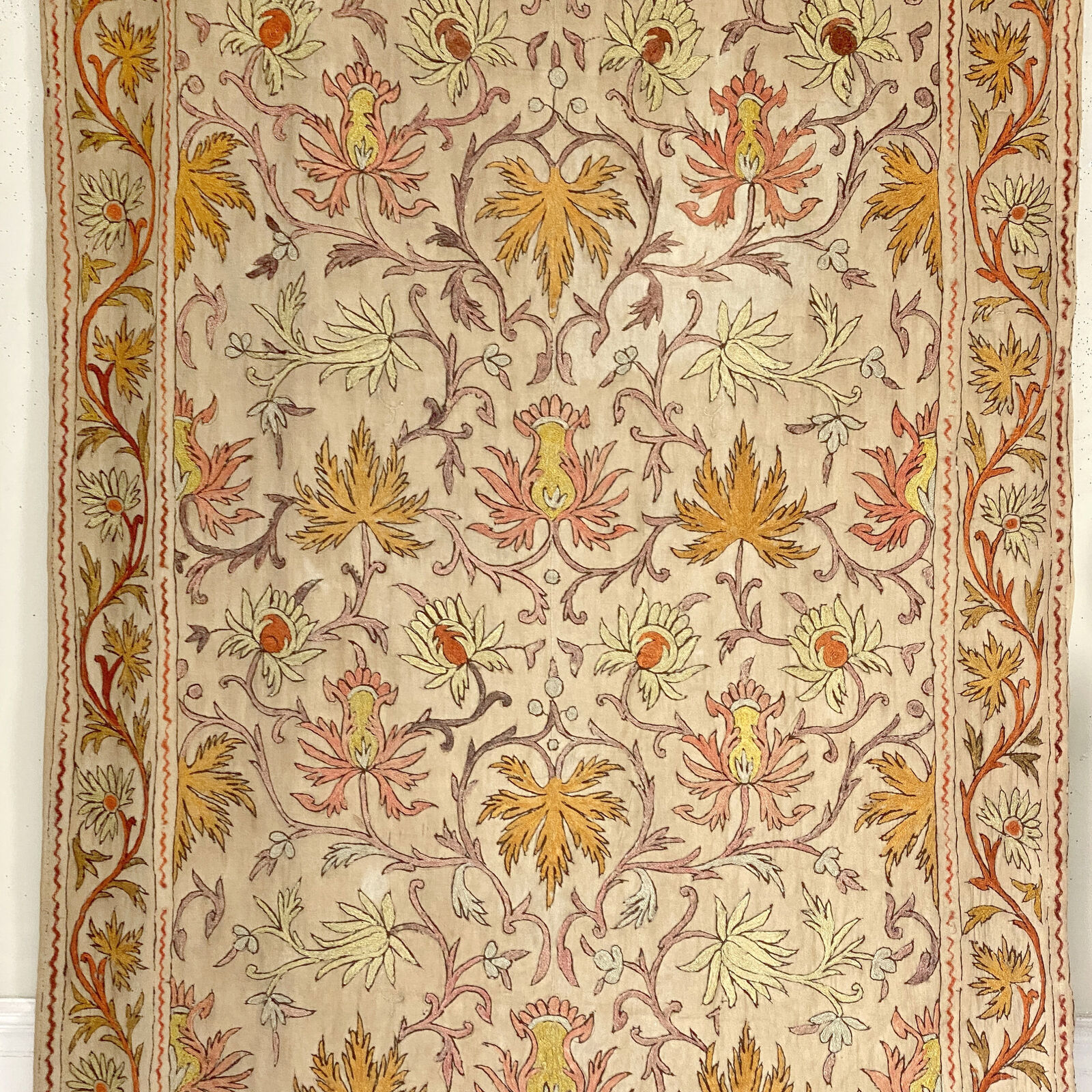 Huge 12.9ft Antique Indian Embroidered Tapestry