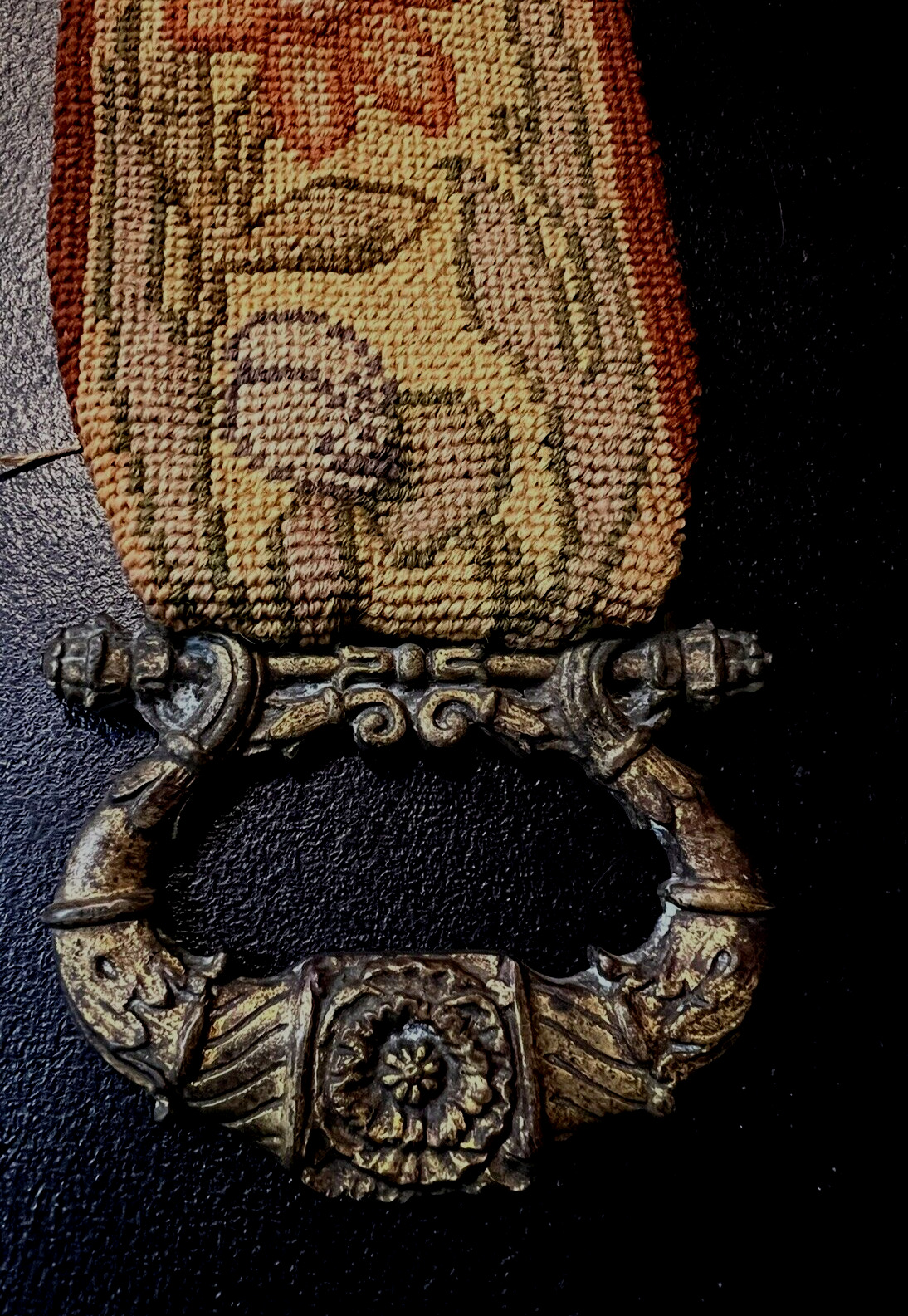 1800s Needlepoint Tapestry Bell Pull, Morris Style