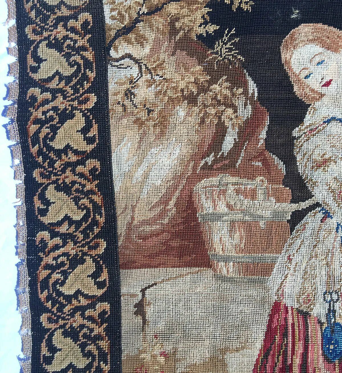 Large 36" x 30" Early 1800s Needlepoint Tapestry