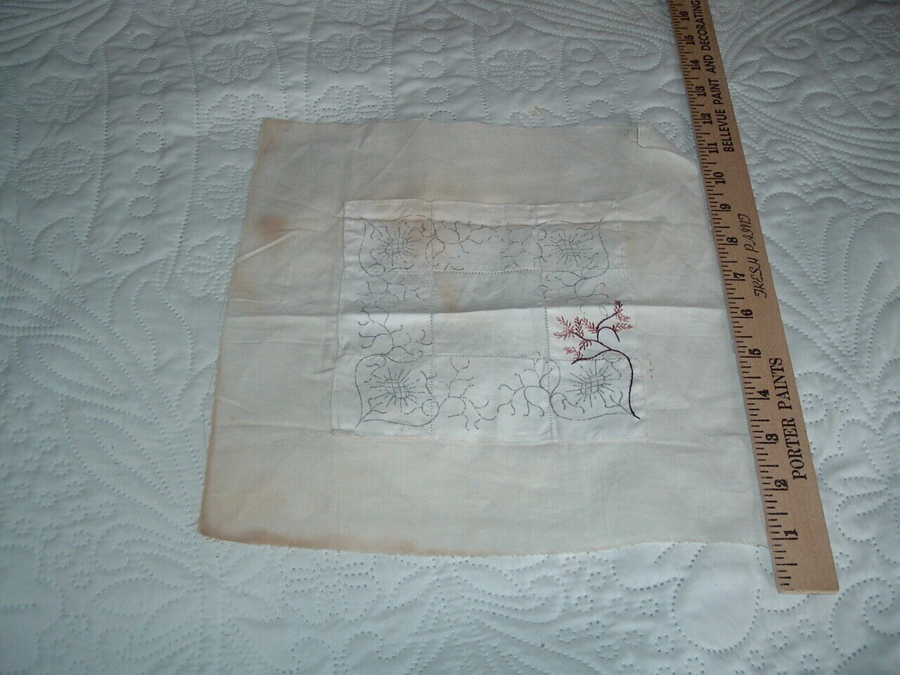 Vintage 1900s Arts and Crafts Embroidered Quilt Block