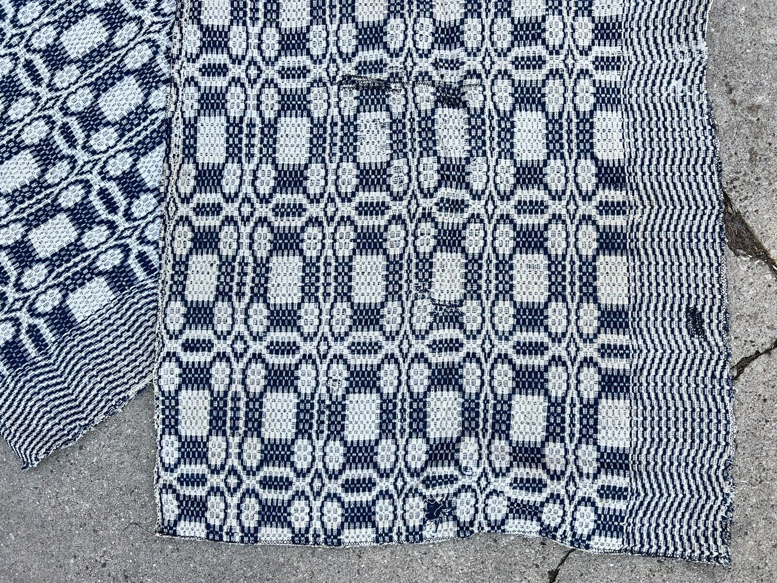 Mid 1800s Blue and White Woven Tapestry