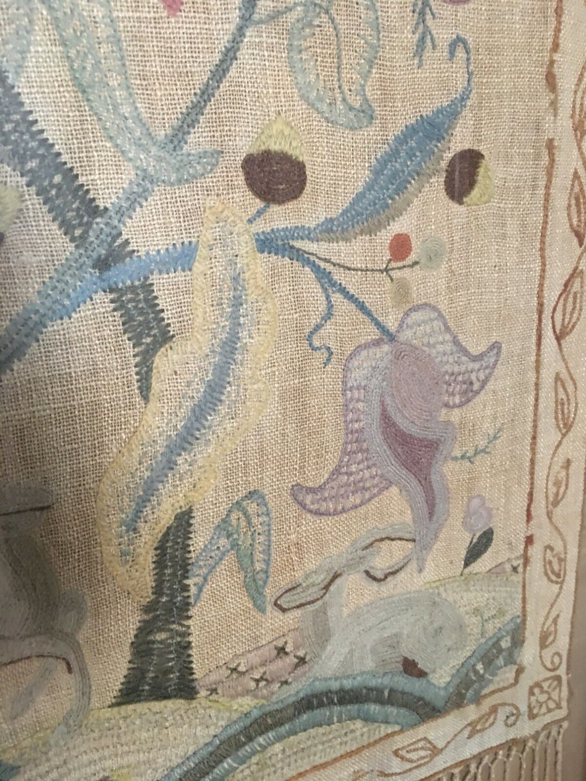 1800s Handcrafted Tree of Life Needlepoint Tapestry