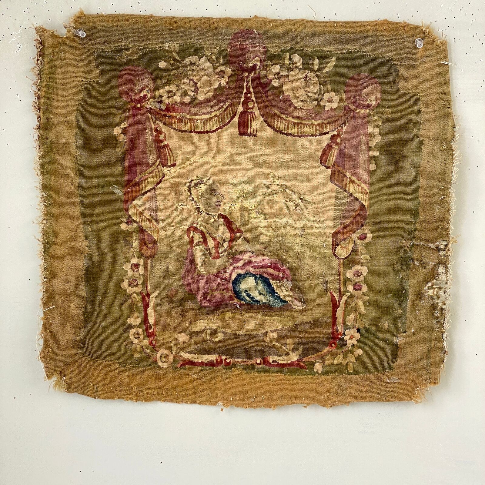 1700s Antique Aubusson Chair Back Cover Framing