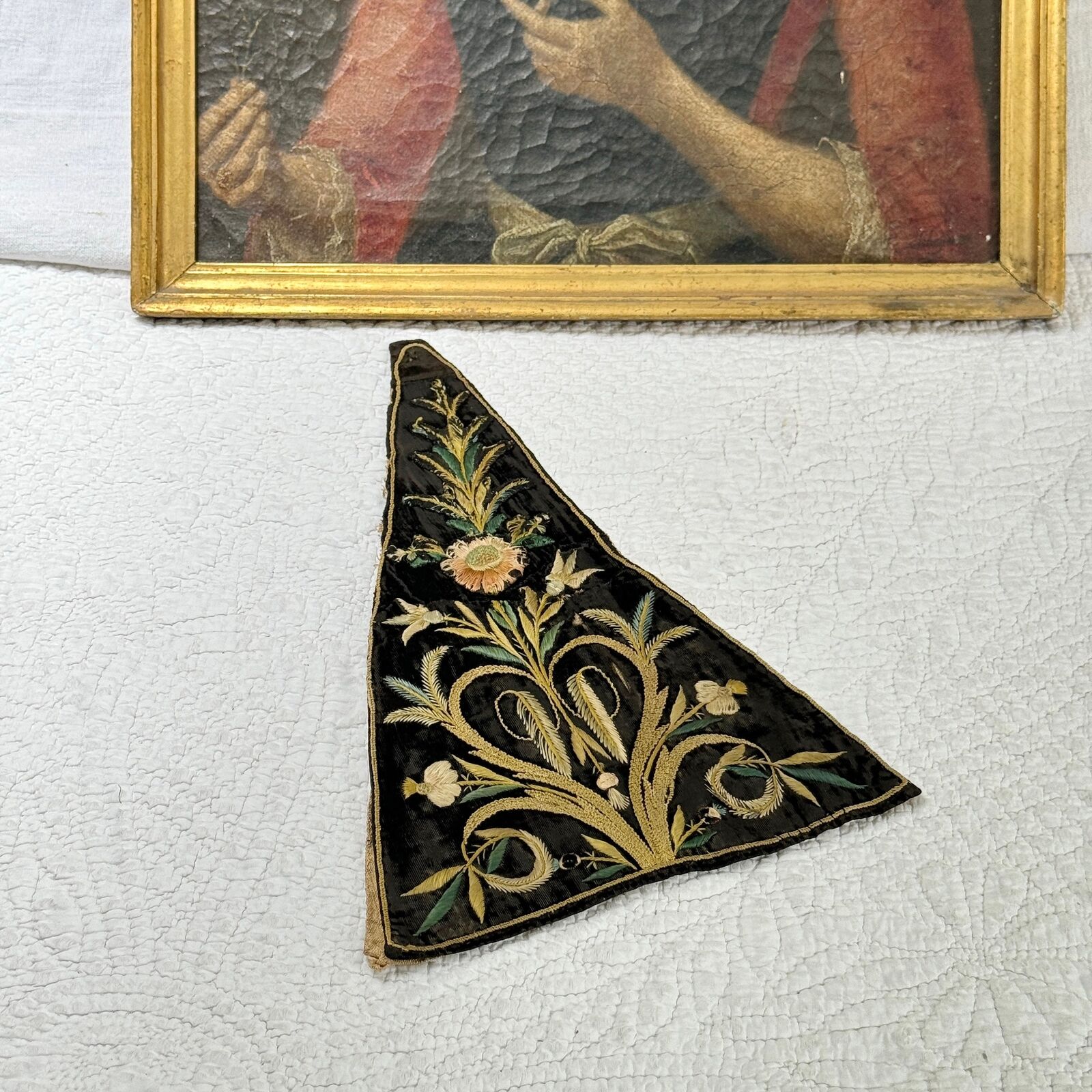 18th Century French Black Velvet Stomacher Embroidery