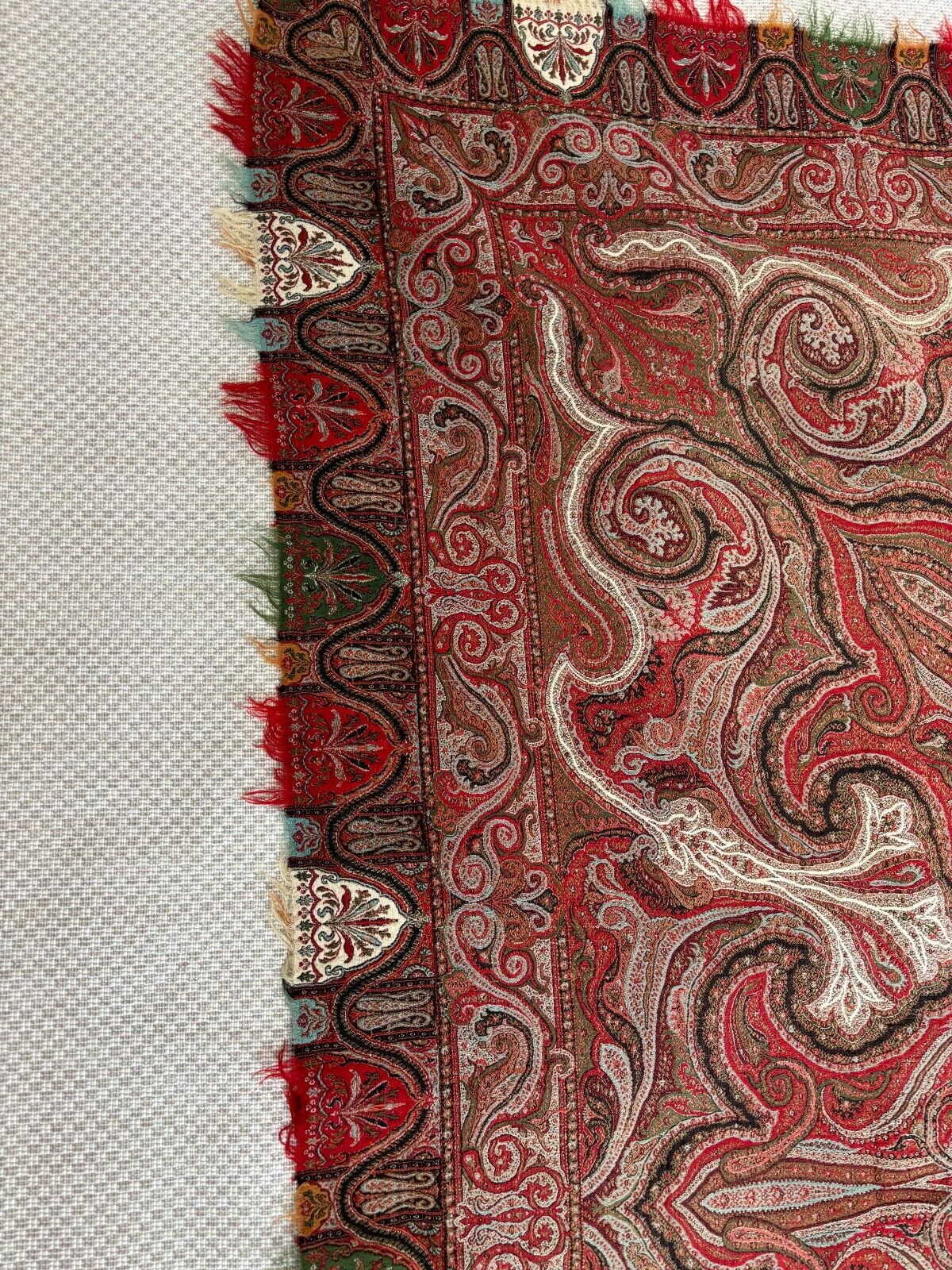 Antique 1800s Colorful Wool Paisley Tapestry Blanket