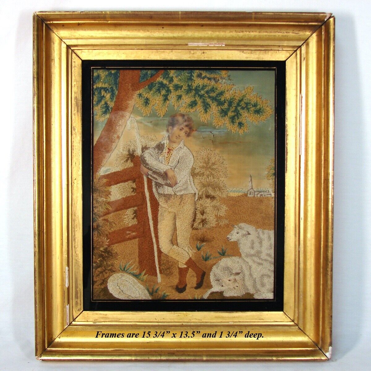 Antique English Silk Work Tapestry Sampler Pair