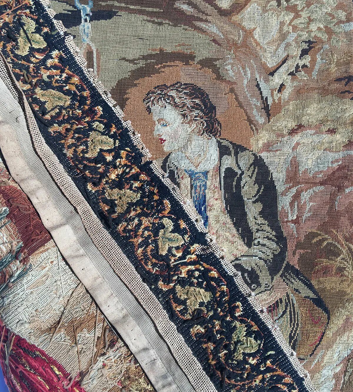 Large 36" x 30" Early 1800s Needlepoint Tapestry
