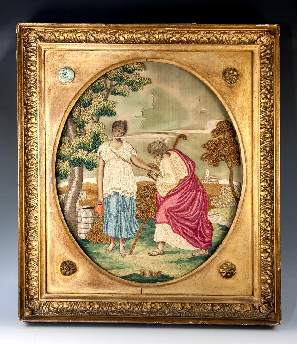 1700s English Silk Work Embroidery Sampler Tapestry