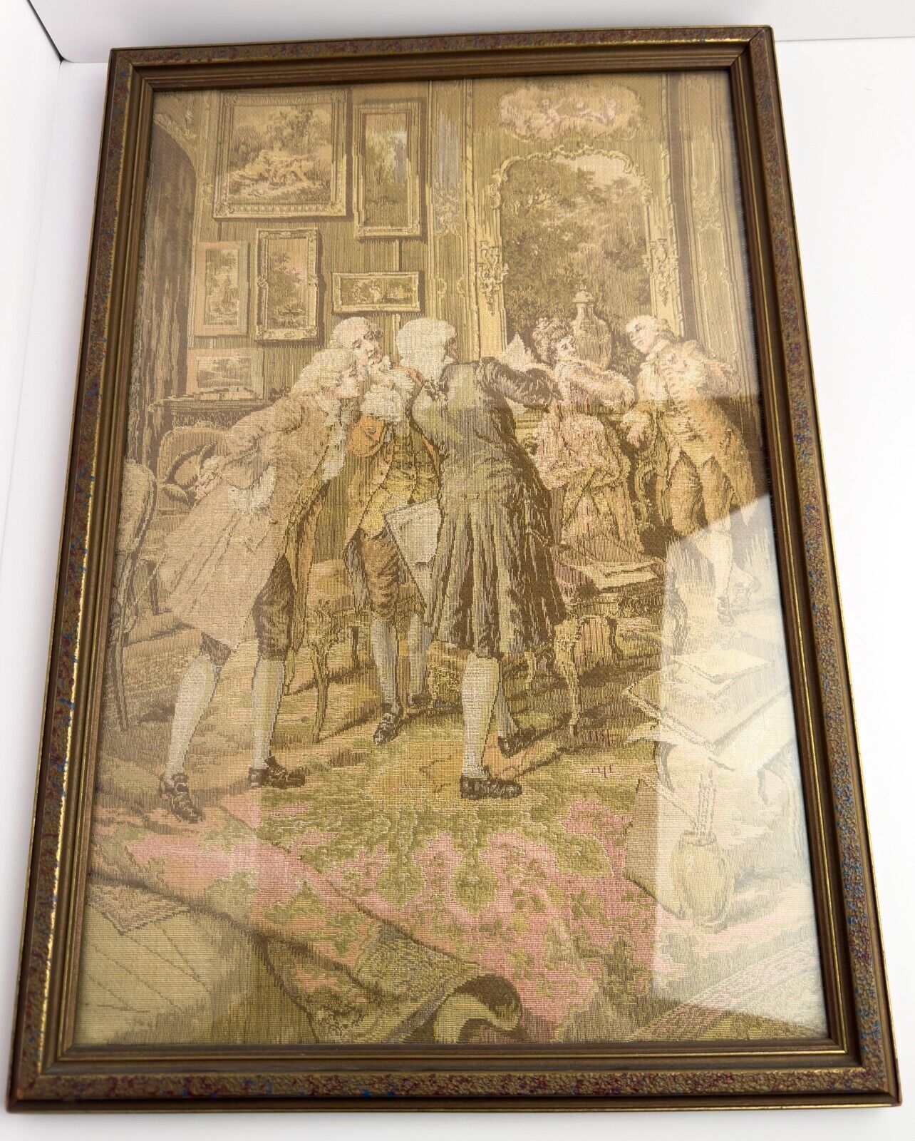 Elegant Antique Tapestry in Ornate Wood Frame