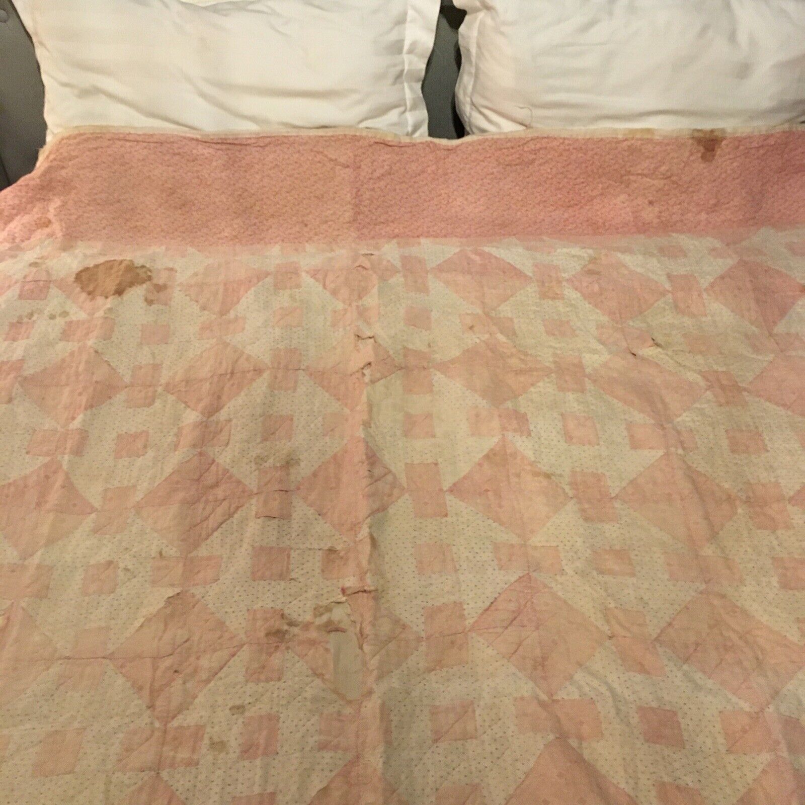 Handmade Pink Geometric Iowa Quilt with Wide Border