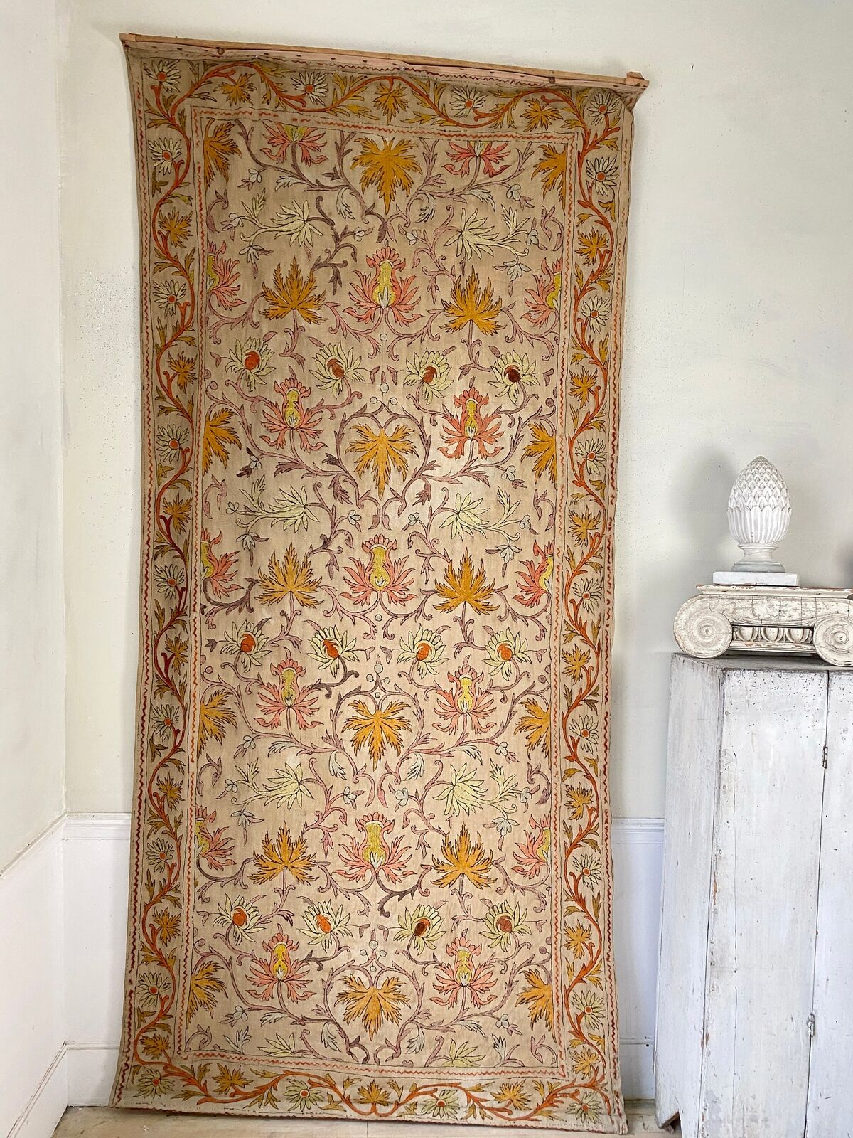 Huge 12.9ft Antique Indian Embroidered Tapestry