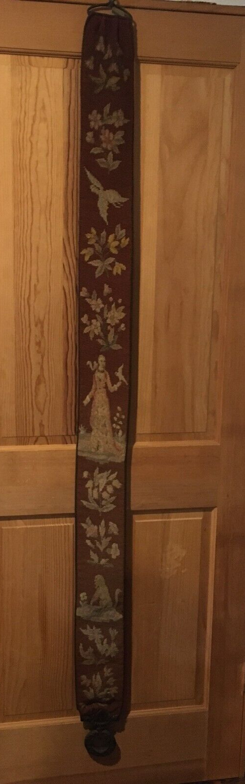 1800s Needlepoint Tapestry Bell Pull with Falcon
