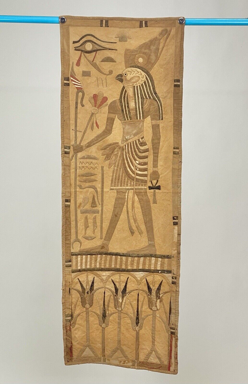 1800s Egyptian God Horus Tapestry Wall Hanging