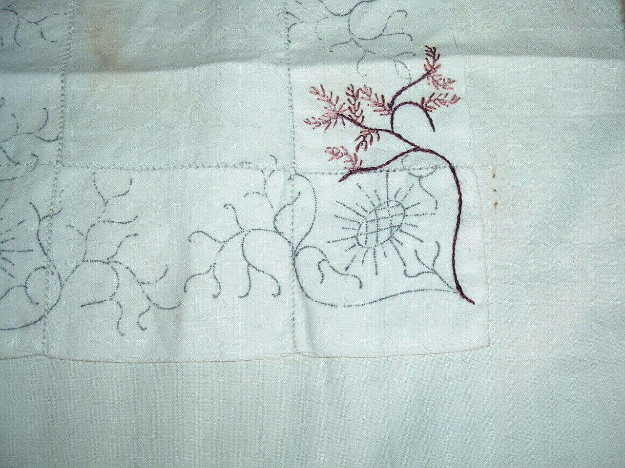 Vintage 1900s Arts and Crafts Embroidered Quilt Block