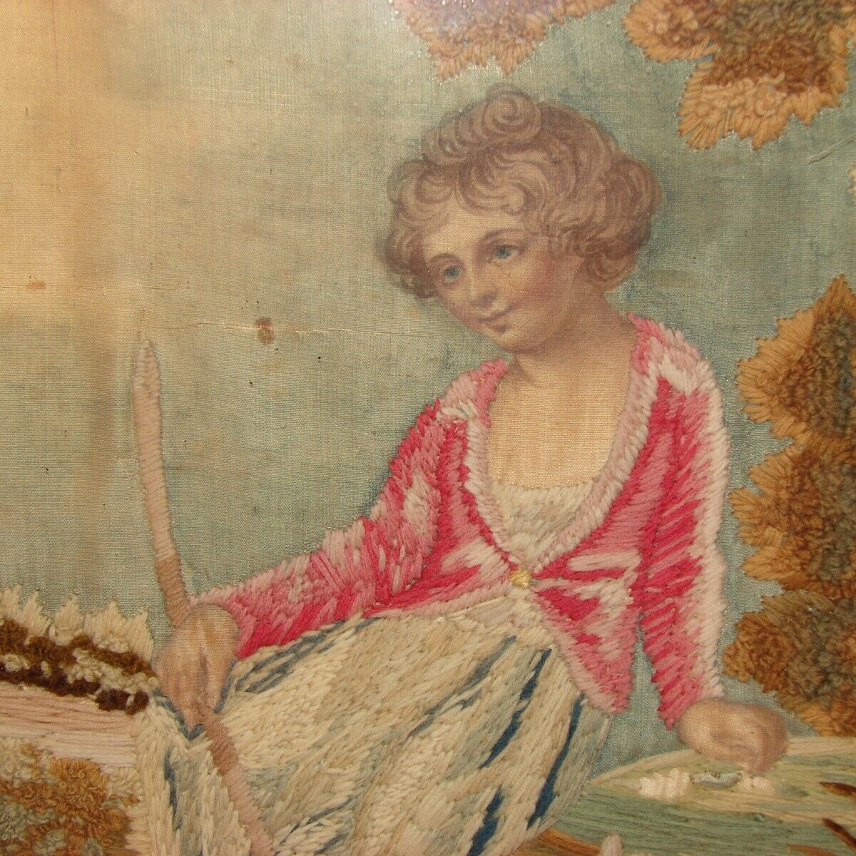 English Silk Work Tapestry in Gilt Frame