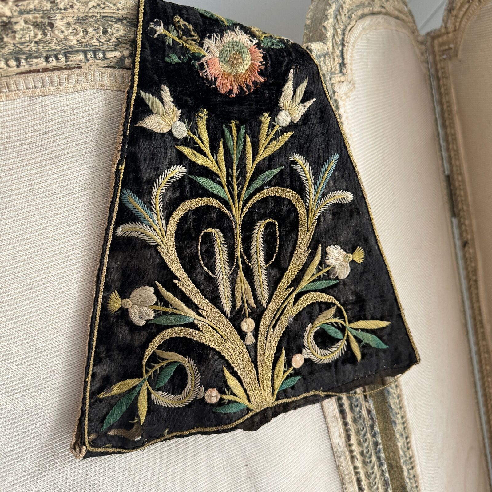 18th Century French Black Velvet Stomacher Textile
