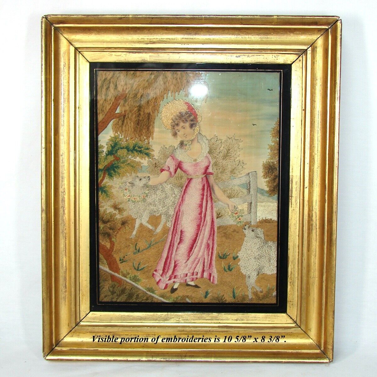 Antique English Silk Work Tapestry Sampler Pair
