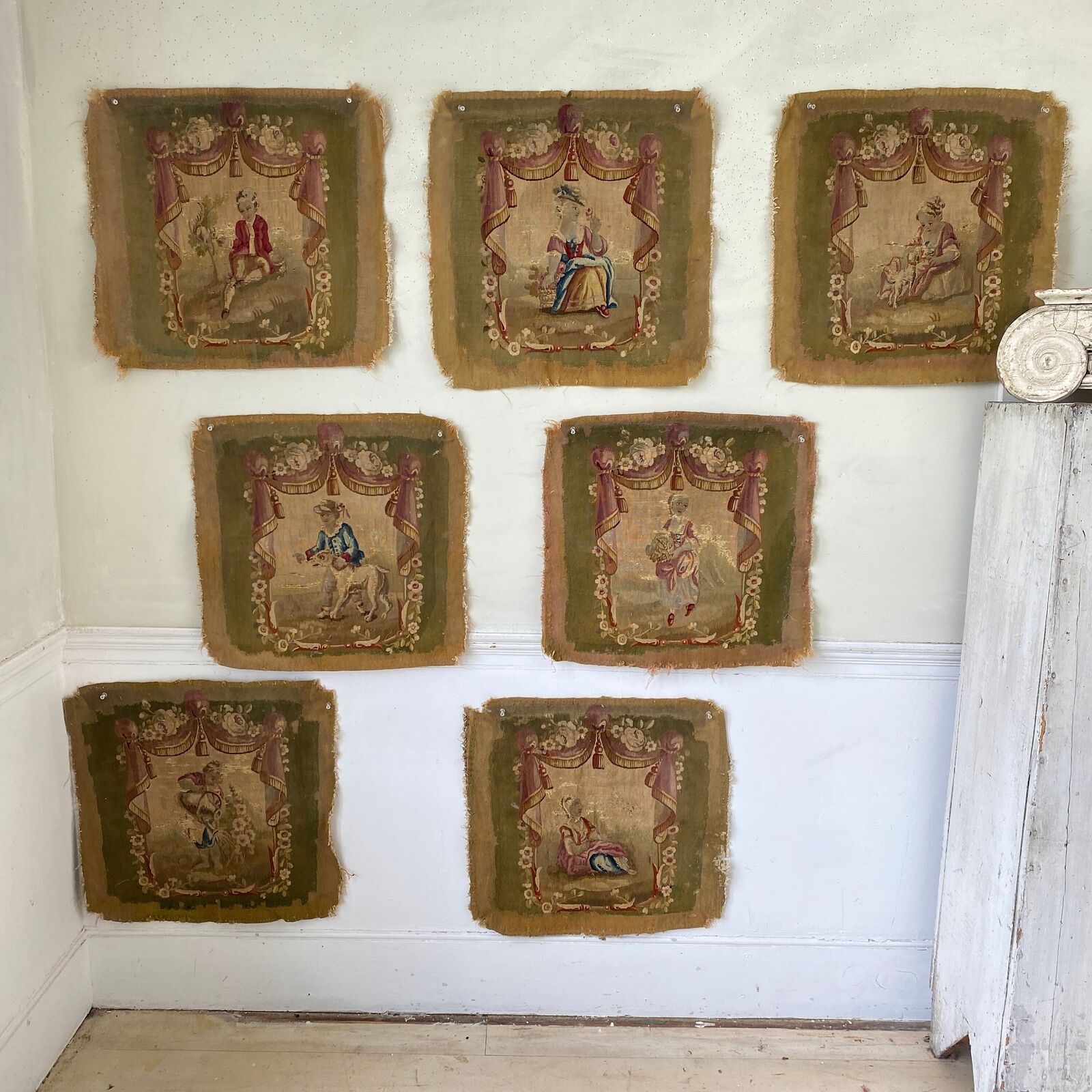 1700s Antique Aubusson Chair Back Cover Framing