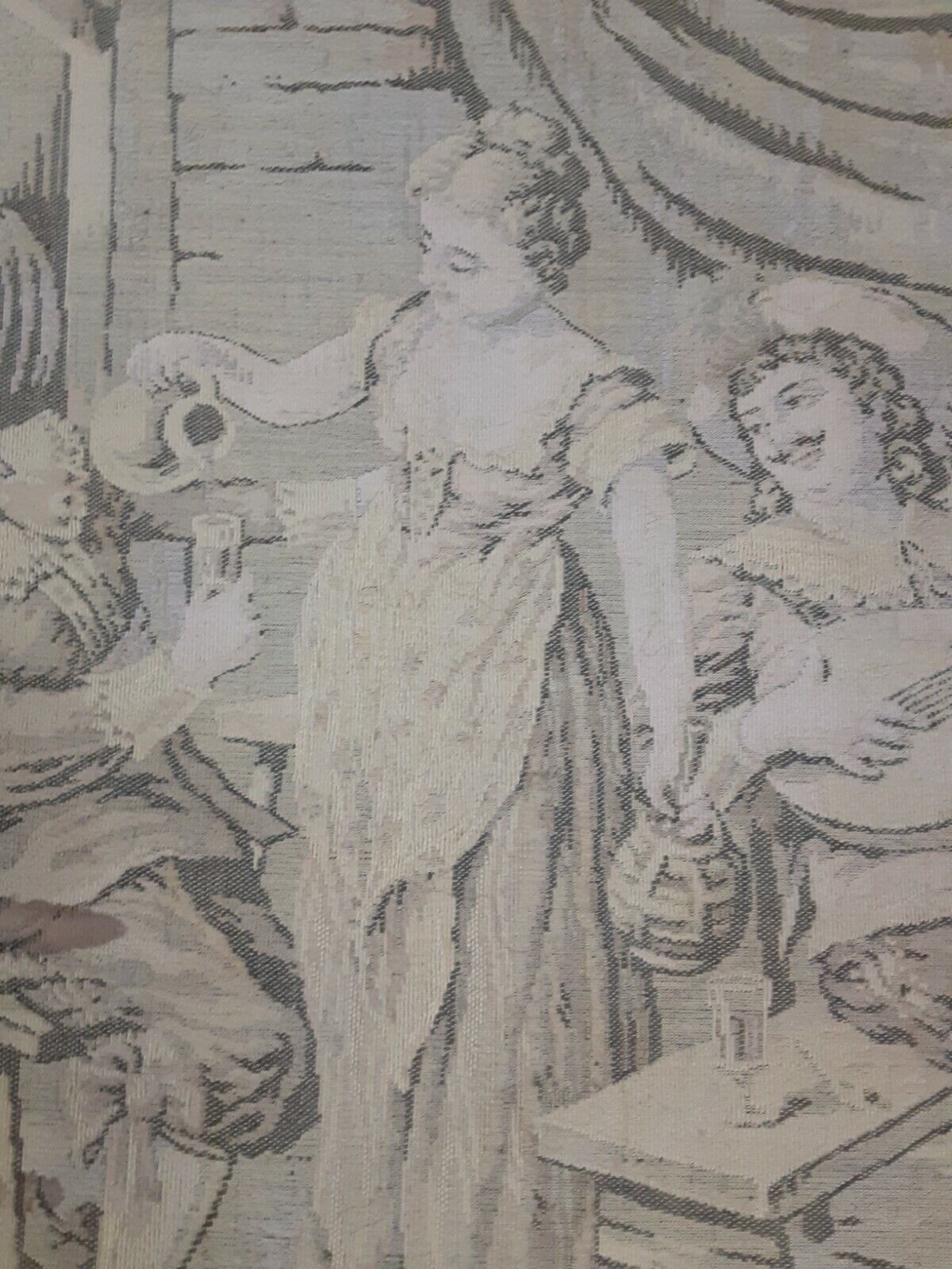 1700s Vintage Tapestry of Two Men and Lady