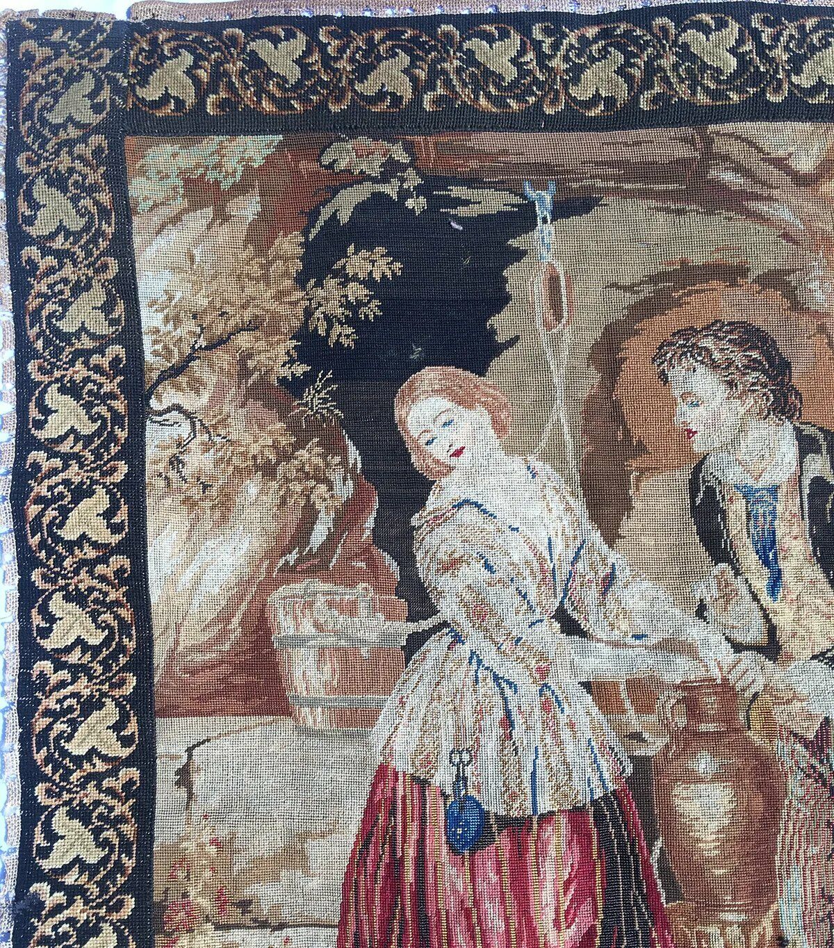 Large 36" x 30" Early 1800s Needlepoint Tapestry