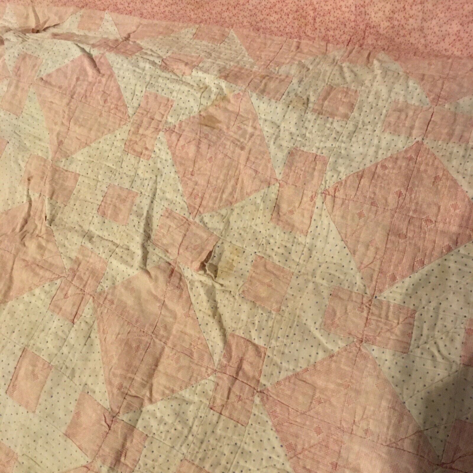Handmade Pink Geometric Iowa Quilt with Wide Border