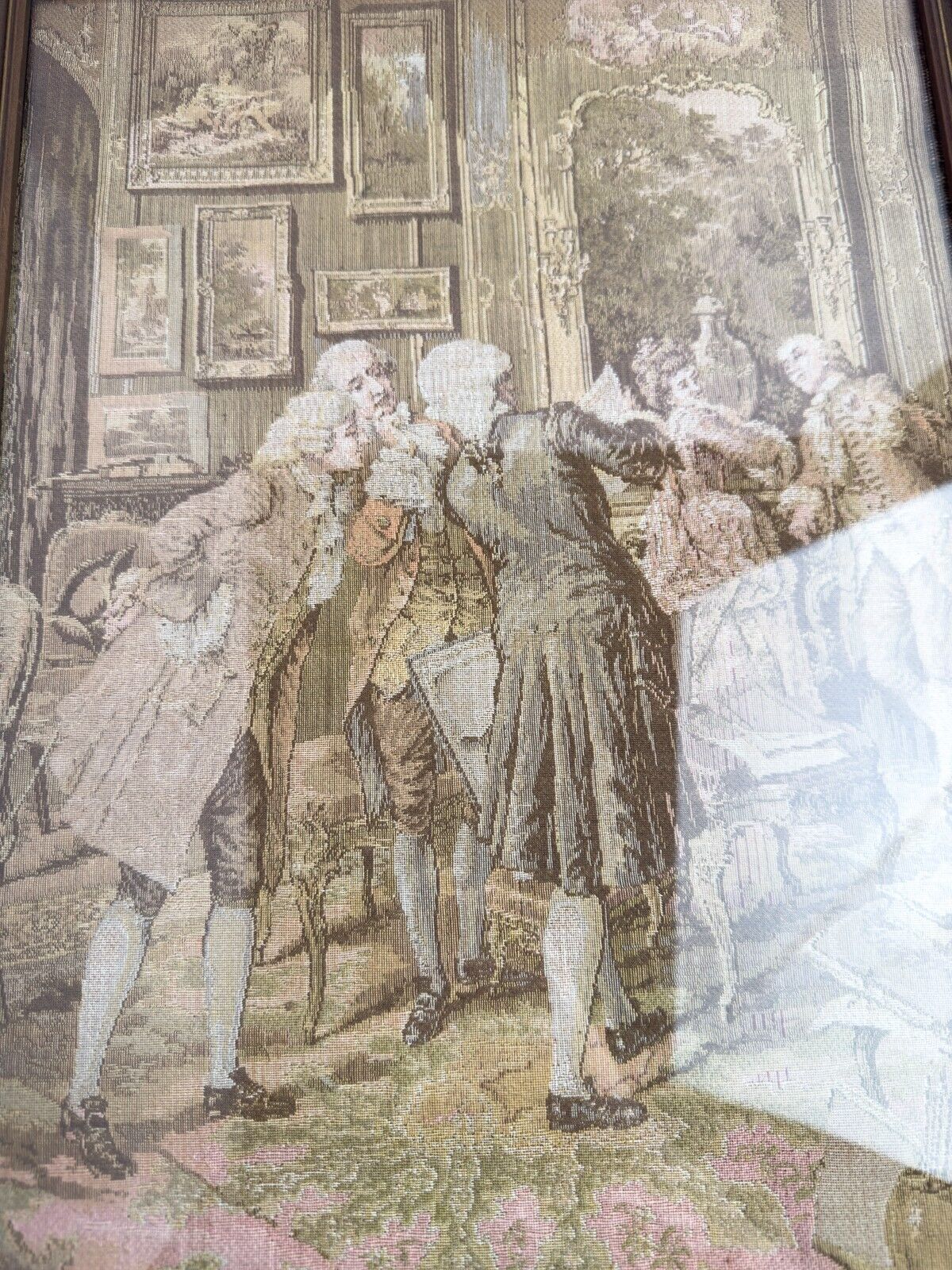Elegant Antique Tapestry in Ornate Wood Frame