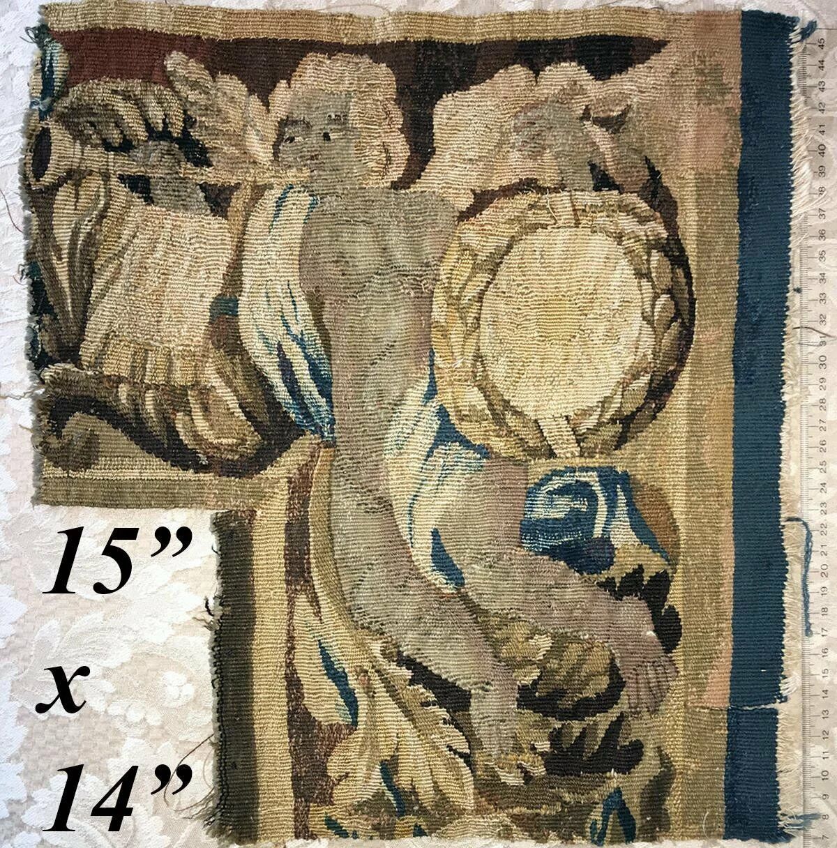 1700s French Gobelin Tapestry Fragment with Putti