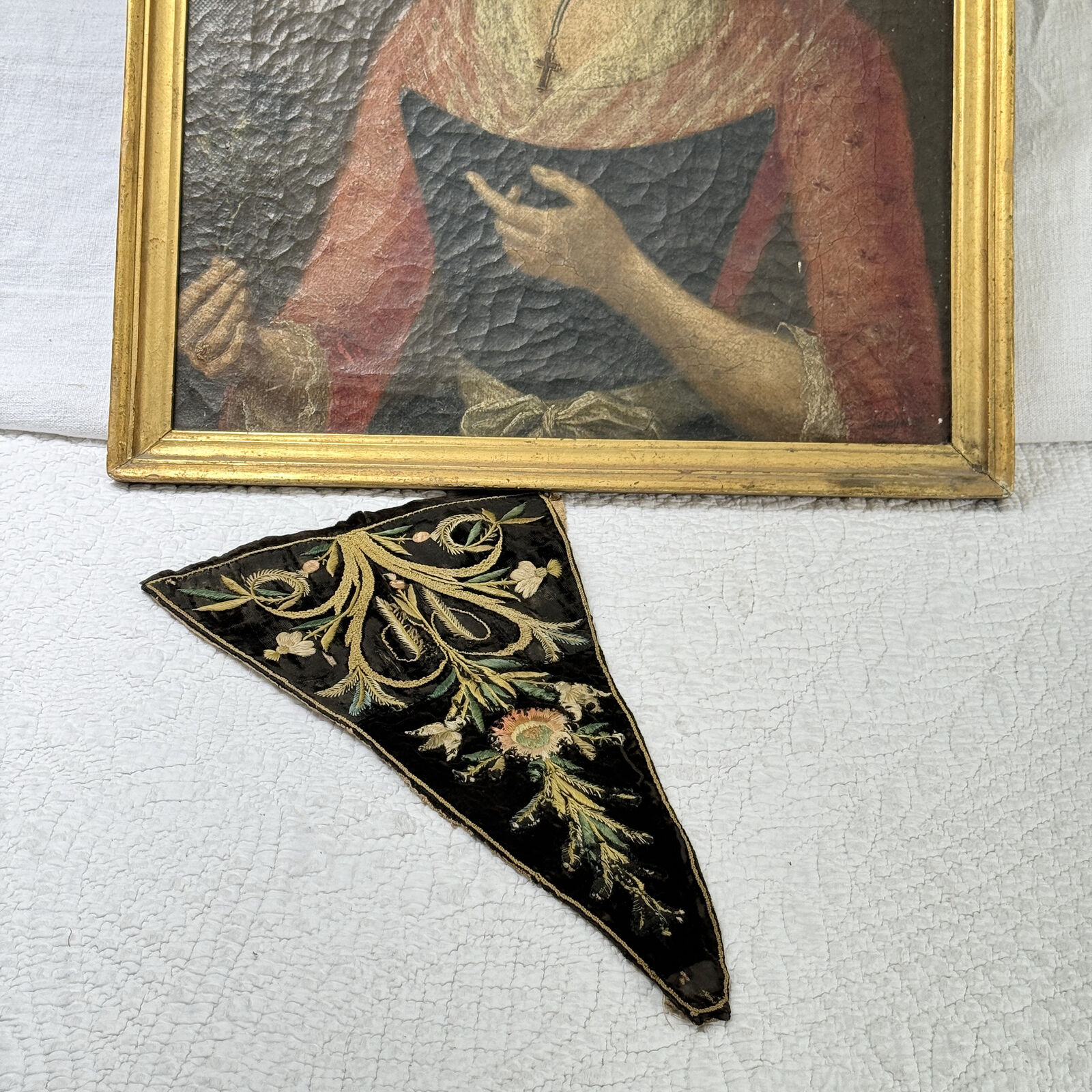 18th Century French Embroidered Black Velvet Stomacher